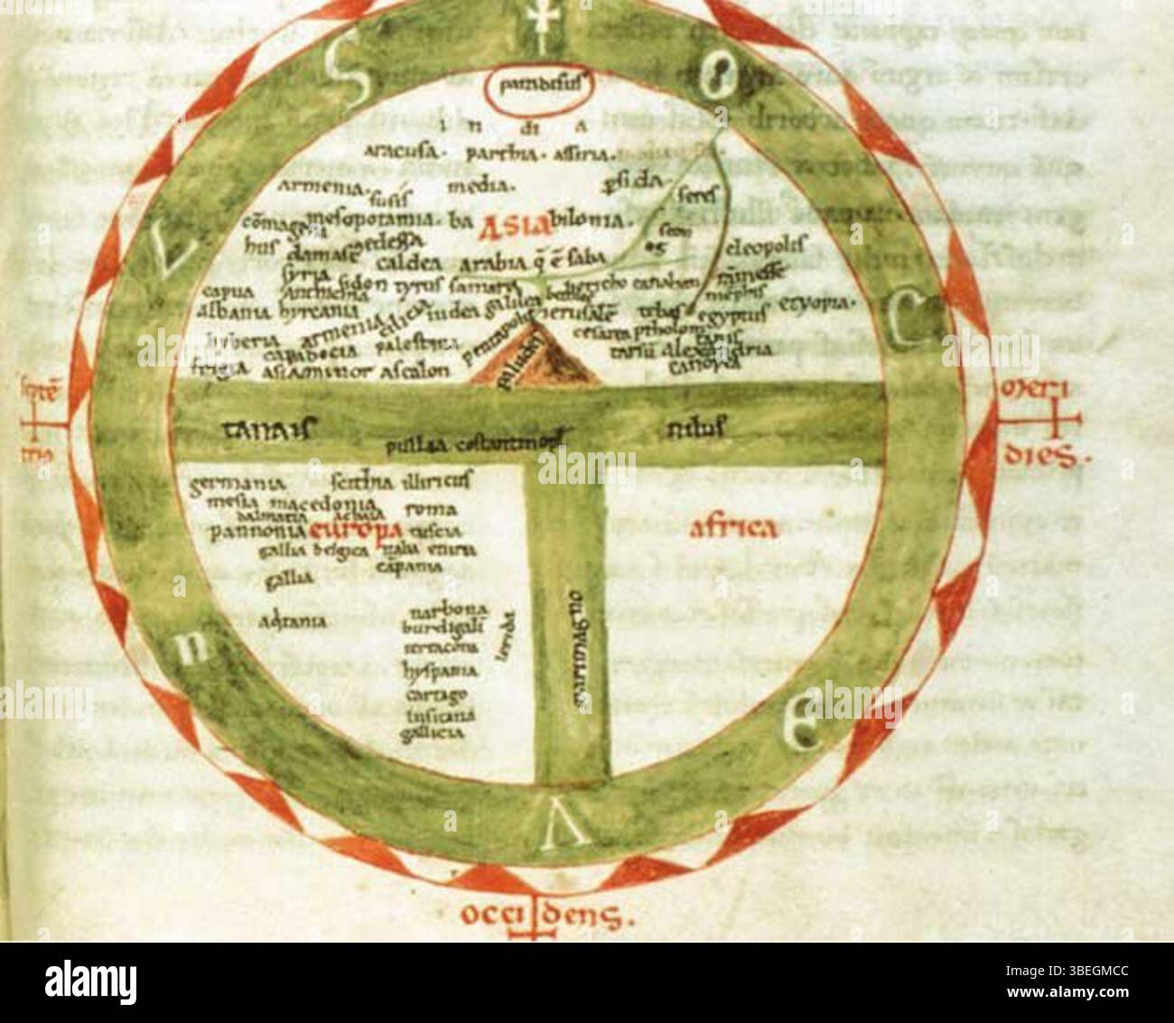 La carte provenzale, créée par un auteur anonyme vers 1100, fait partie de l''Etimologiarum' d'Isidore de Séville. Cette carte, qui représente le monde connu de l'époque, est un artefact historique important de la géographie médiévale. Banque D'Images