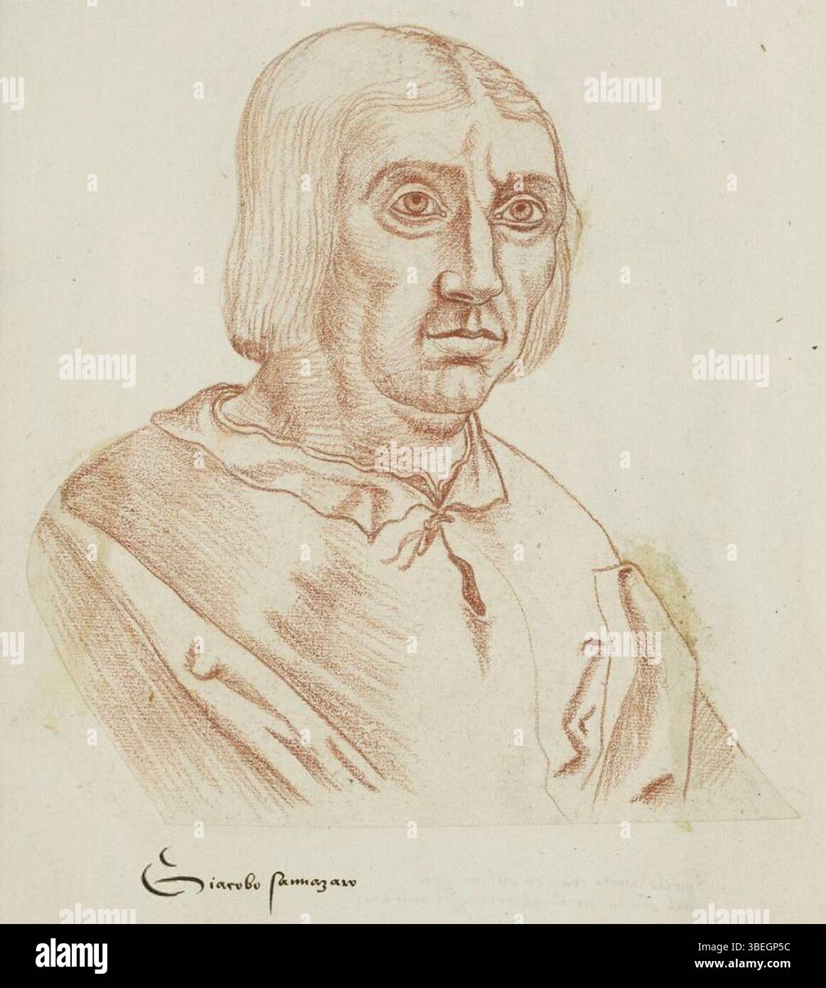 Jacopo Sannazaro, le poète italien, est représenté dans ce portrait du XVIe siècle de Jacques de Boucq. Il fait partie du Receuil d'Arras, une collection de portraits mettant en valeur des personnages historiques notables. Banque D'Images