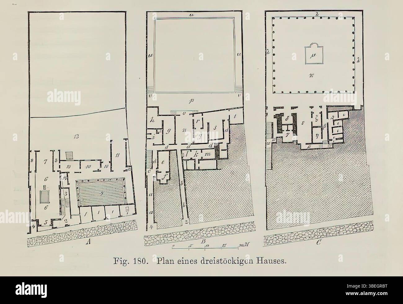 Le plan de 1884 de la Maison du Lion à Pompéi, de trois étages, créé par Johannes Overbeck et August Mau, met en valeur le style architectural romain antique et la disposition de cette célèbre villa. Banque D'Images