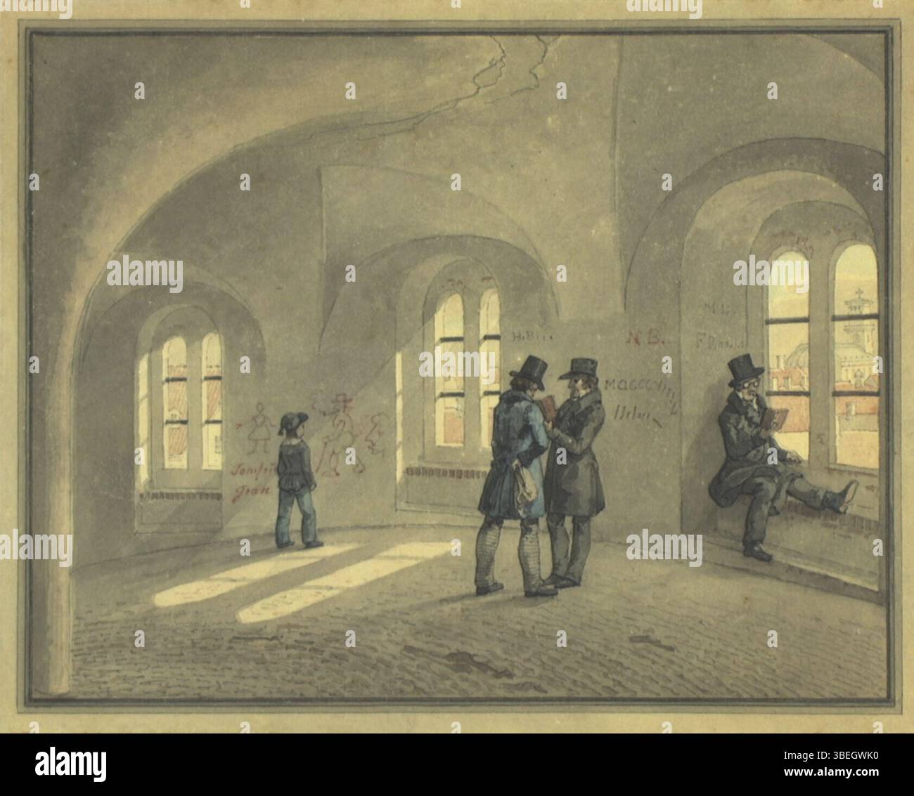 Cette image de H.G.F. Holm capture l'intérieur de la rampe en spirale (Sneglegangen) à l'intérieur de Rundetårn, une célèbre tour de Copenhague, au Danemark. Rundetårn, construit au XVIIe siècle, est un monument historique et un observatoire. Banque D'Images