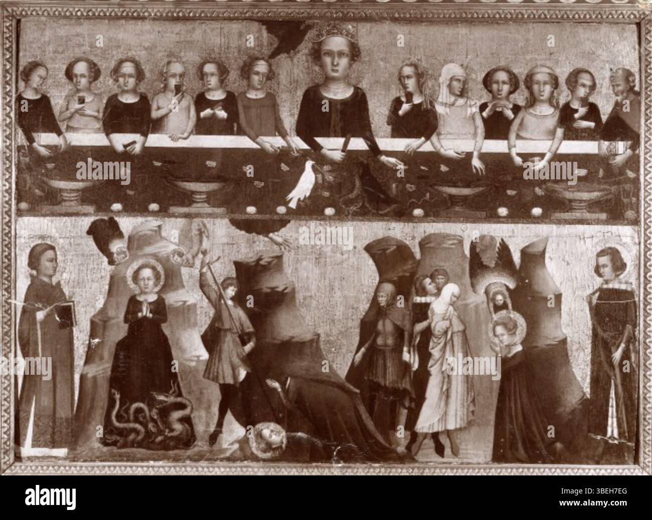 Cette œuvre d'art intitulée 'histoire d'Irène de Thessalonique' dépeint l'histoire historique d'Irène de Thessalonique, conservée dans une collection privée. La pièce fait partie de la collection Zeri et reflète l'influence byzantine sur l'art du VIIe siècle. Banque D'Images