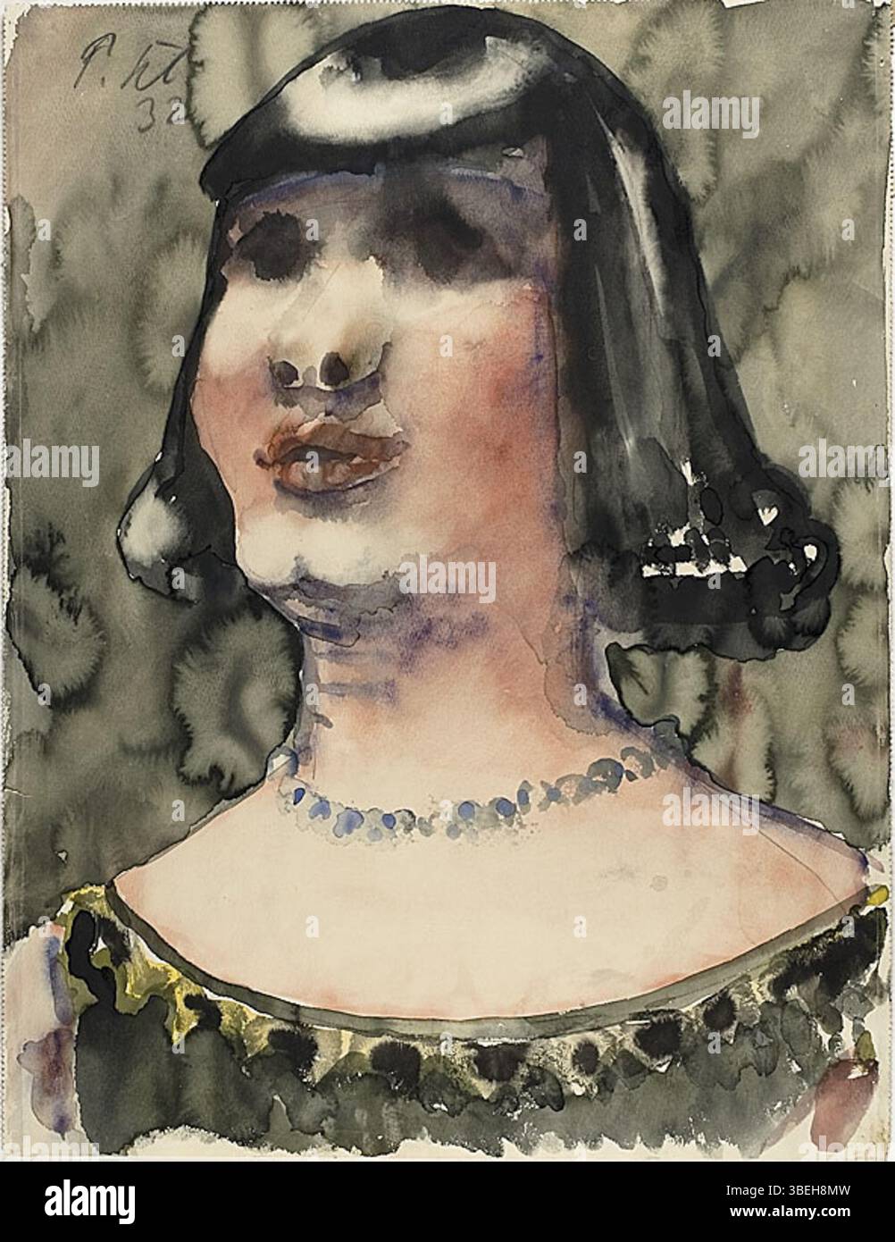 *Head of a Woman with a Blue Necklace* (1932) est un portrait saisissant de Paul Kleinschmidt, mettant en vedette une femme ornée d’un collier bleu vif. La peinture met l'accent sur la texture et la couleur, soulignant l'accent mis par Kleinschmidt sur les détails. Banque D'Images *Head of a Woman with a Blue Necklace* (1932) est un portrait saisissant de Paul Kleinschmidt, mettant en vedette une femme ornée d’un collier bleu vif. La peinture met l'accent sur la texture et la couleur, soulignant l'accent mis par Kleinschmidt sur les détails. Banque D'Images