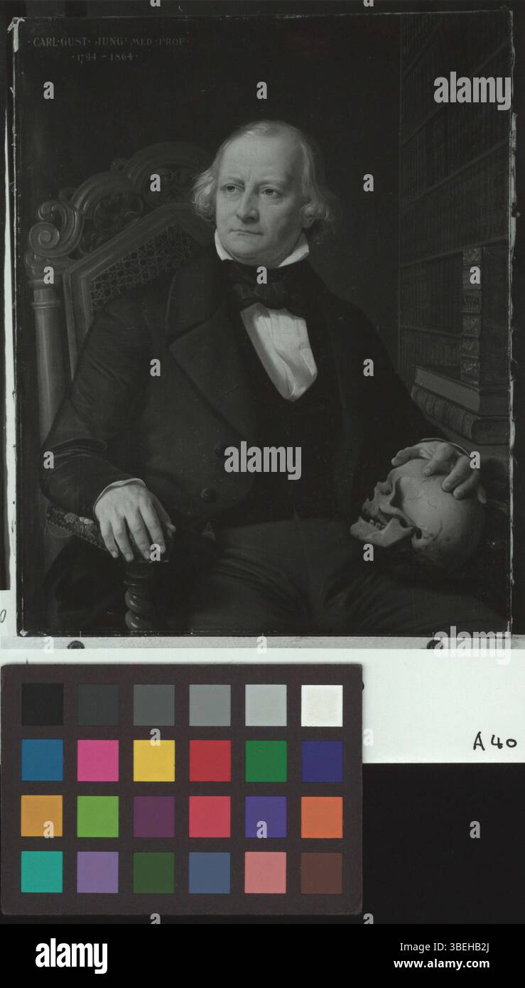 Photographie en noir et blanc d'un tableau représentant Carl Gustav Jung, professeur de médecine, créé vers 1848 par Heinrich Beltz. Banque D'Images