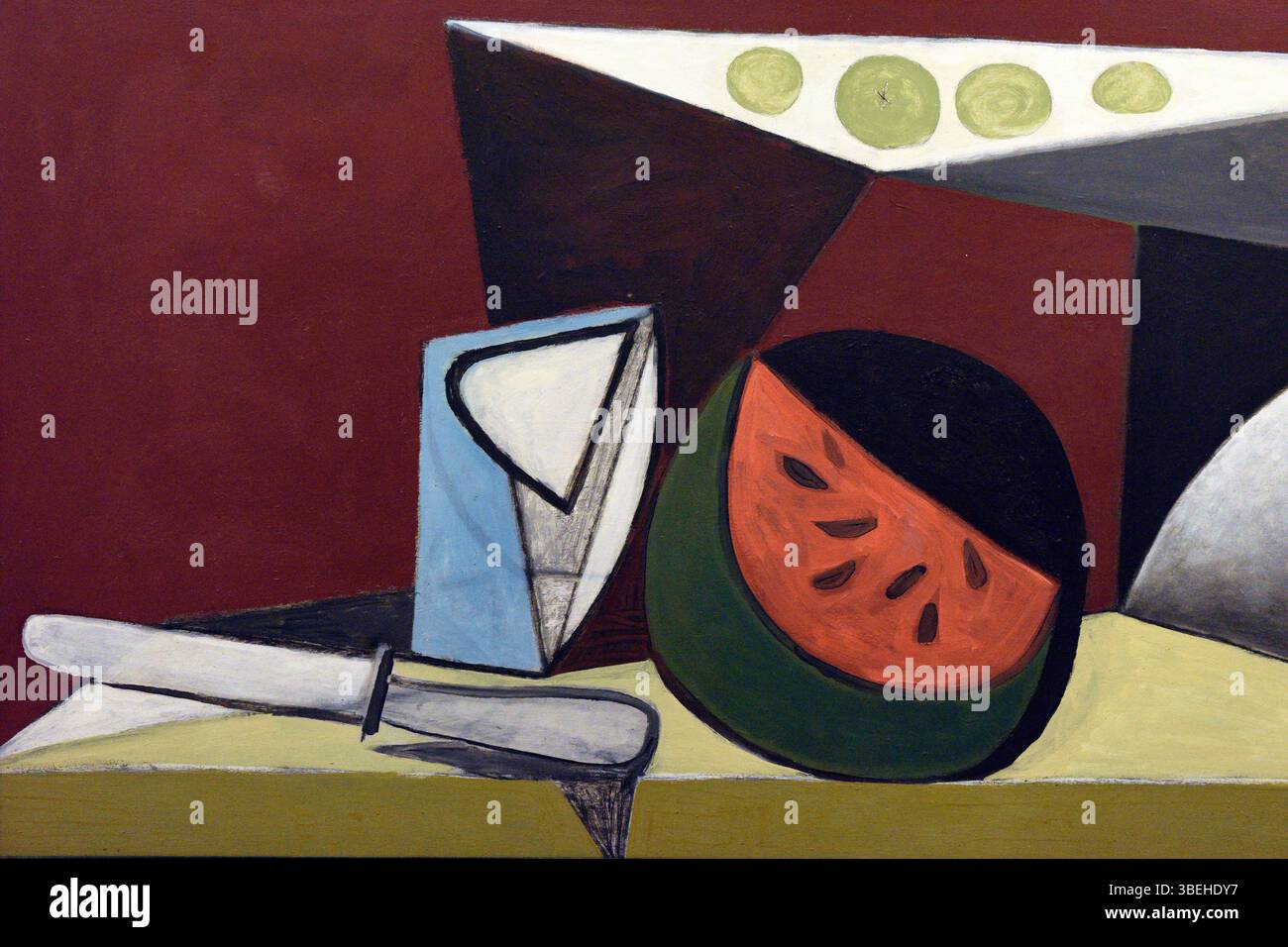 Nature morte à la pastèque,1946,tableau de Picasso, Musée Picasso, Antibes, France. Banque D'Images