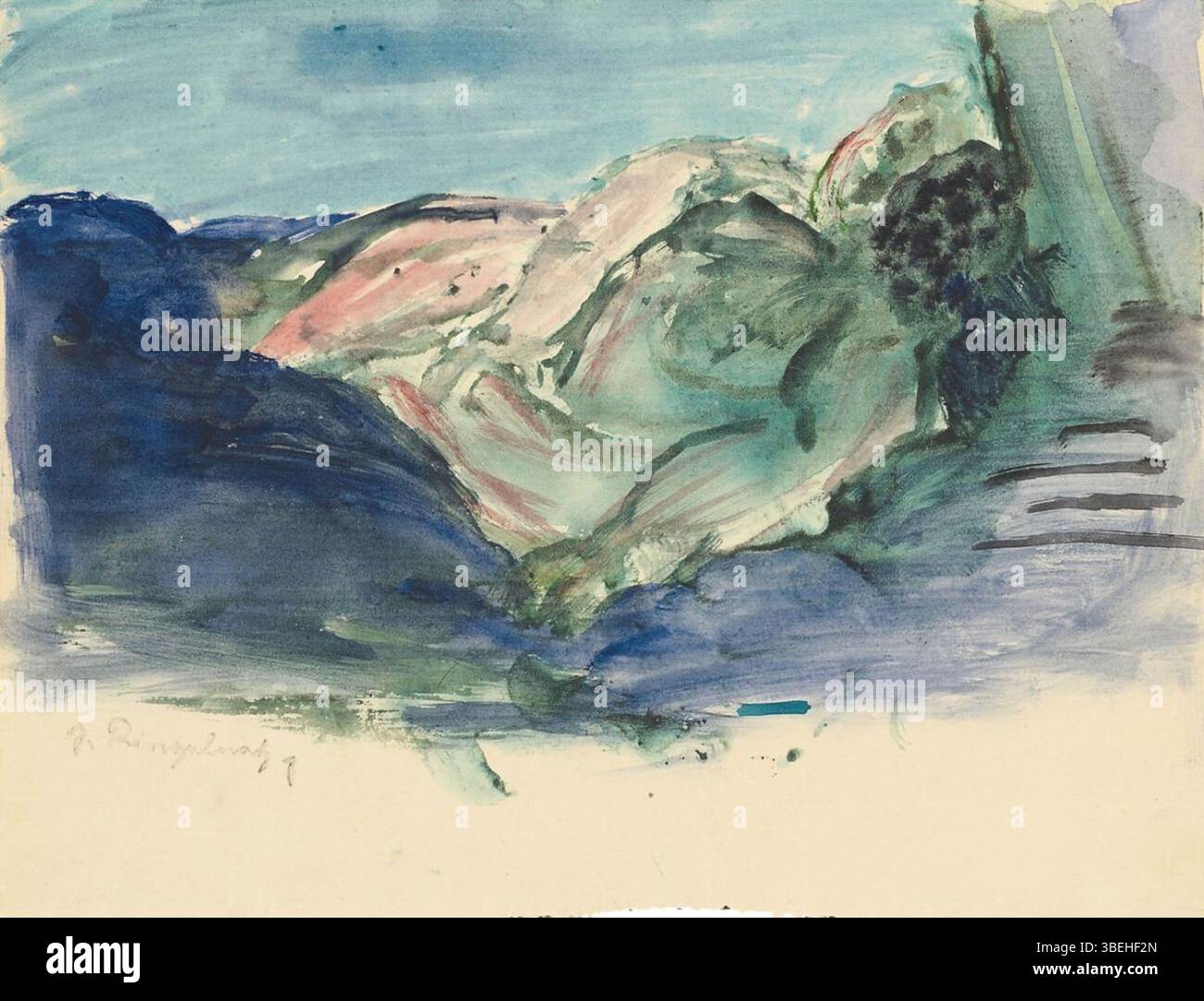 Peinture aquarelle intitulée 'Lagerndes Paar' (couple au repos) par Joachim Ringelnatz, également connu sous le nom de Hans Bötticher. Œuvre non datée mesurant 16,2 x 20,9 cm. Banque D'Images