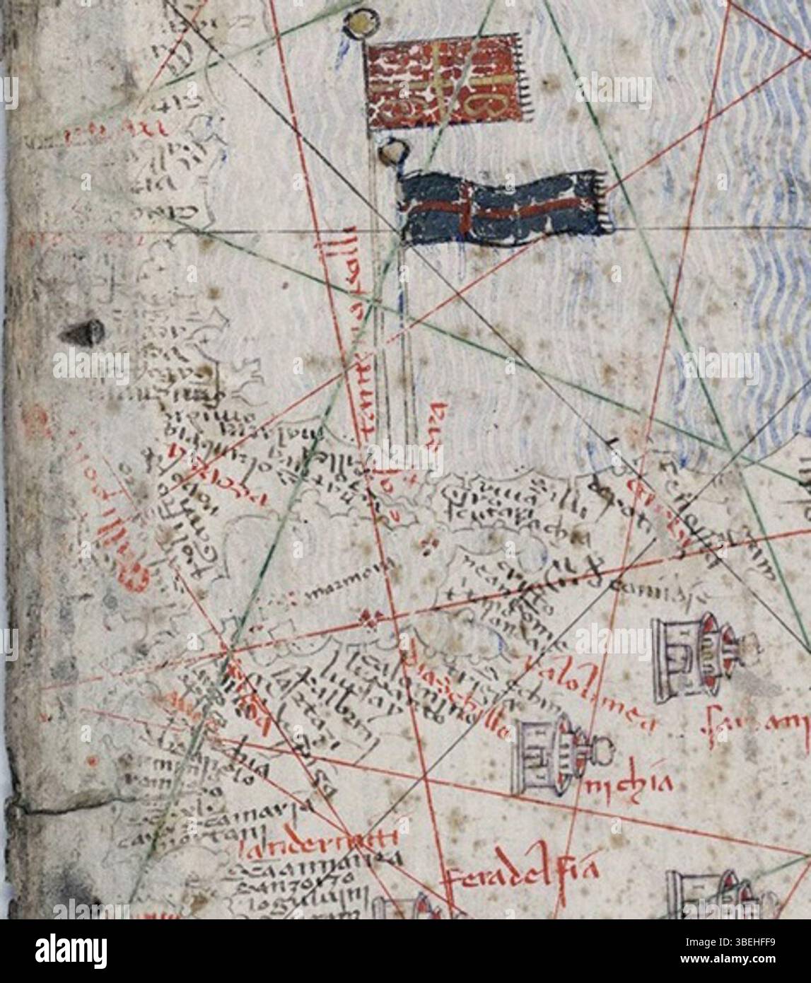 Carte de la mer de Marmara tirée de l'atlas catalan de 1375 d'Abraham Cresques, conservé à la Bibliothèque nationale de France. Banque D'Images