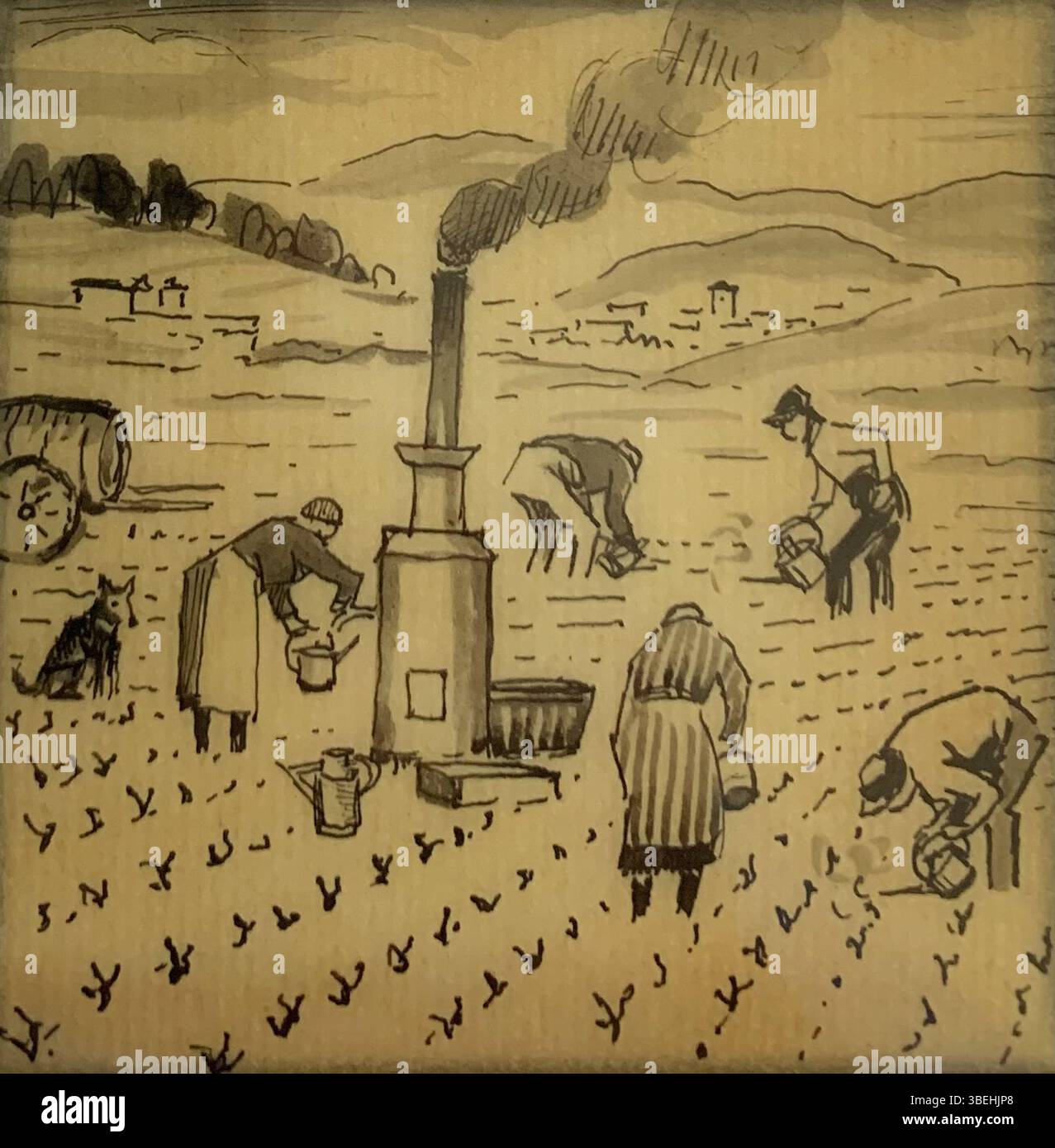 Ce dessin à l’encre de Pierre Adolphe Valette (1876-1942) fait partie d’une série illustrant le processus de vinification dans le Beaujolais. Présenté comme une exposition de lanternes à l'Université de Manchester en 1945, l'ensemble de 14 dessins a ensuite été vendu par la Trent Art Gallery en 2023, avec un catalogue français présentant 12 pièces de la série. Banque D'Images