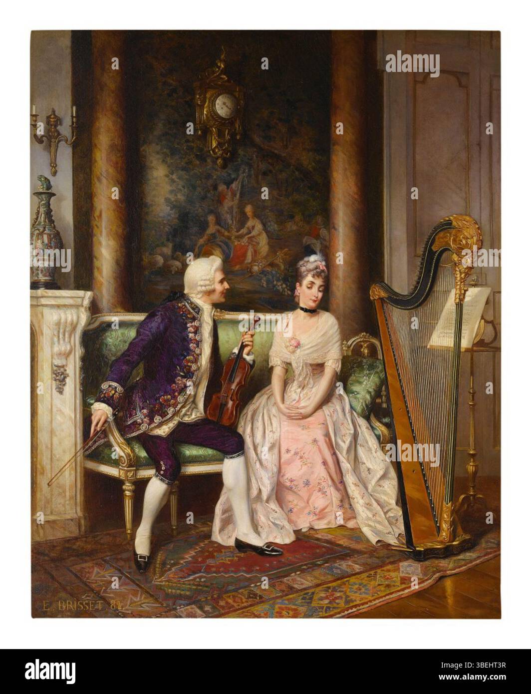 La peinture d’Emile Brisset intitulée « Andante » capture un moment de musicalité sereine. L'œuvre dépeint le sens du mouvement associé au terme 'Andante', suggérant un rythme doux et fluide. L’utilisation de la couleur et de la composition par Brisset reflète la maîtrise de l’artiste dans la transmission de l’humeur et de l’émotion à travers la peinture. Banque D'Images