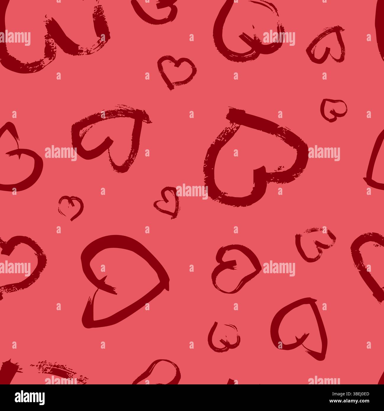 Modèle sans couture avec des coeurs dessinés à la main. Doodle grunge coeurs rouges sur fond rouge. Illustration vectorielle. Illustration de Vecteur