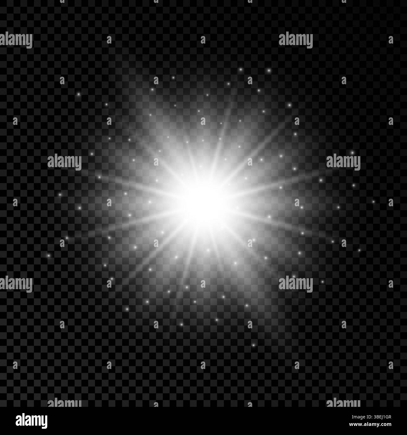 Effet lumineux des reflets de lentille. Lumières blanches brillantes effets d'étoiles avec des étincelles sur un fond transparent. Illustration vectorielle Illustration de Vecteur