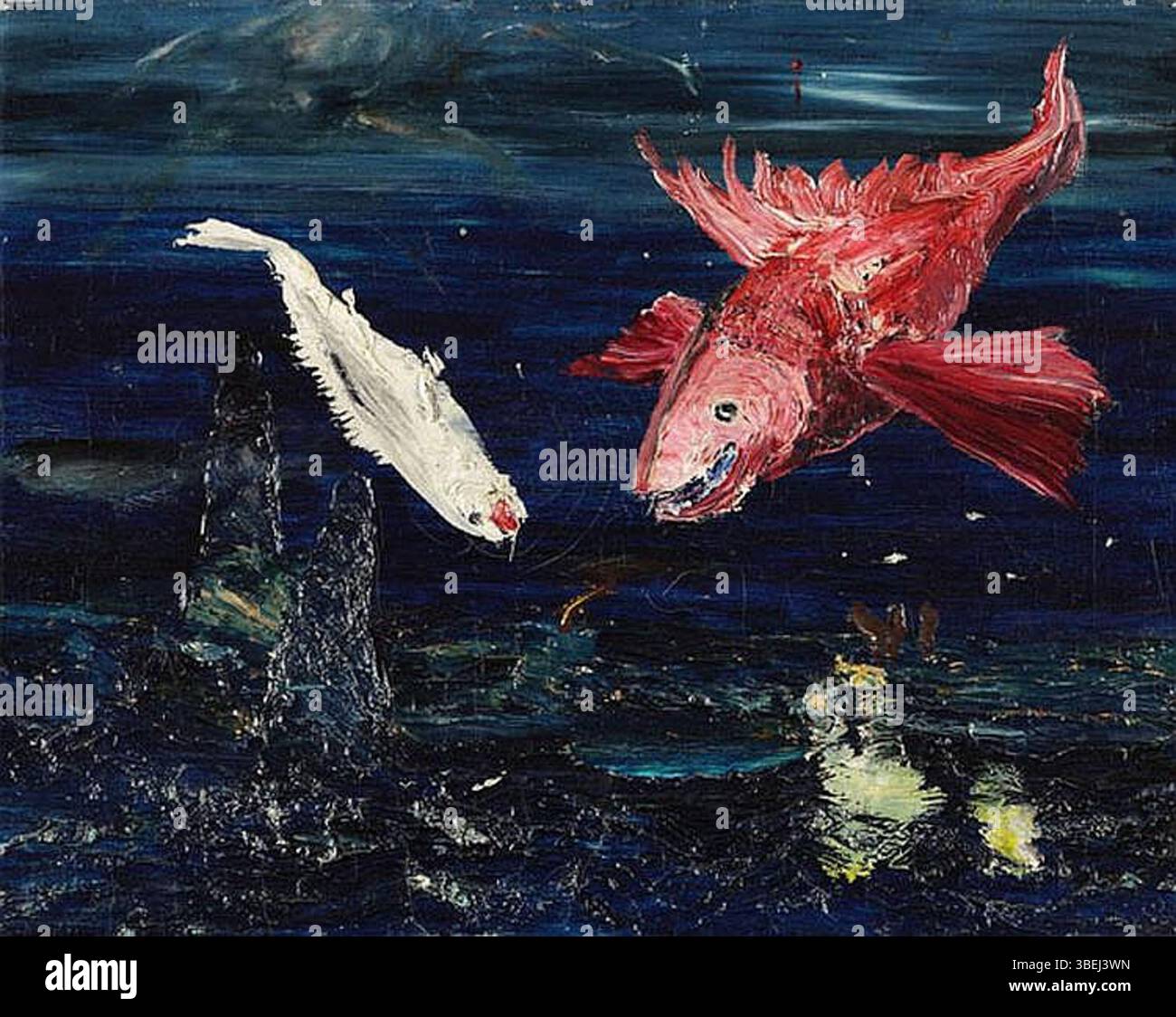 Tableau intitulé 'Fische' (poisson) de Joachim Ringelnatz, créé au début des années 1920 Huile sur toile mesurant 38,5 x 48 cm. Banque D'Images