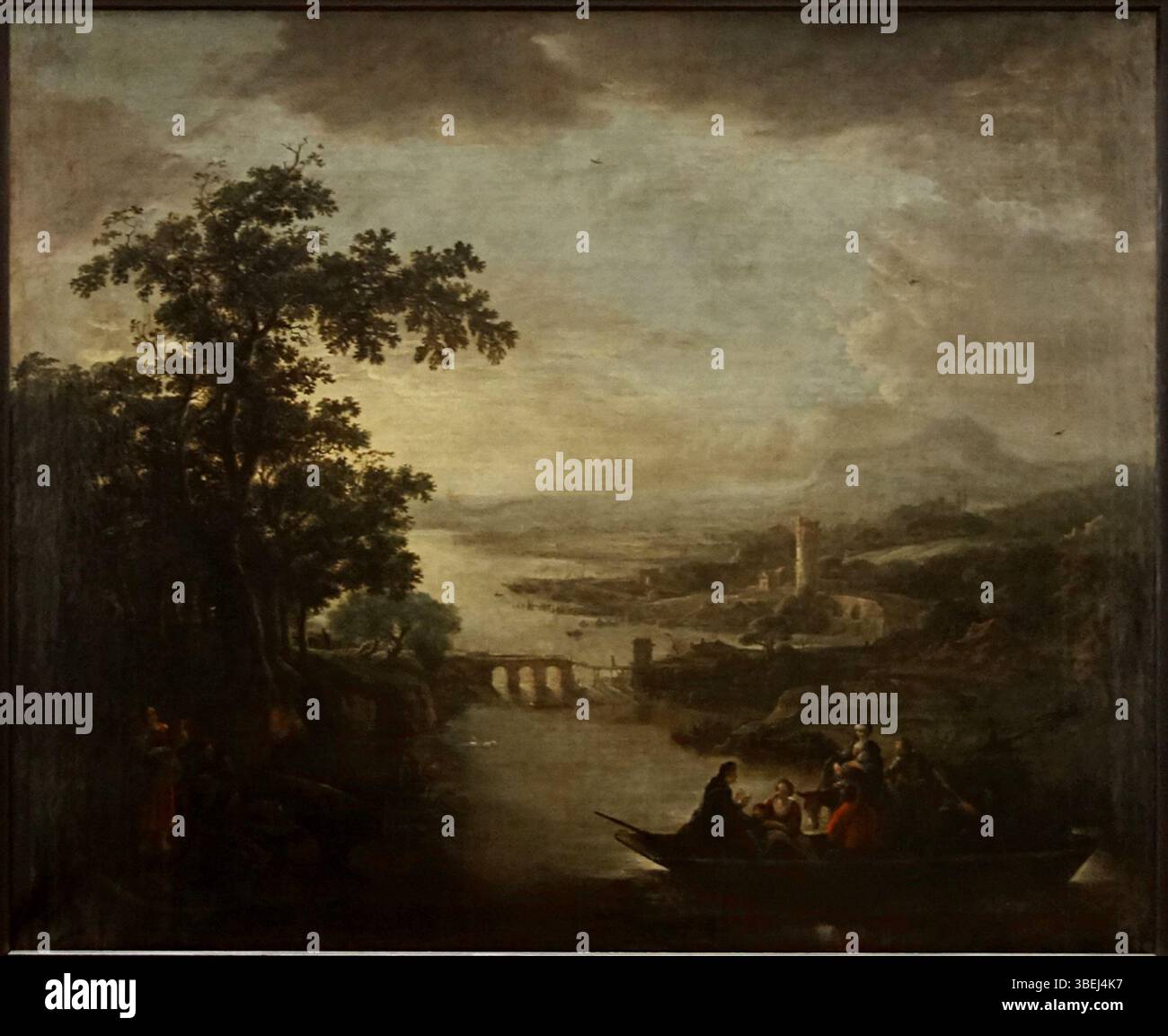 Cette peinture du XVIIe siècle de Jacob Jacobsz de Wet, représentant la fuite en Égypte, reflète des thèmes bibliques et des techniques de l'art baroque, capturant l'évasion de la Sainte famille en Égypte. Banque D'Images