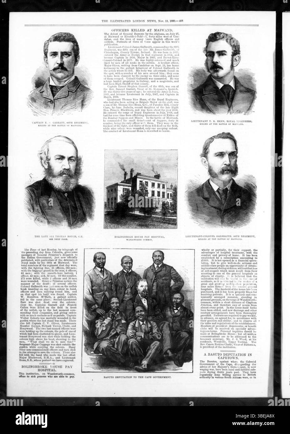 Cette illustration tirée du *Illustrated London News* (13 novembre 1880) se concentre sur les officiers tués lors de la bataille de Maiwand pendant la seconde guerre anglo-afghane. Banque D'Images