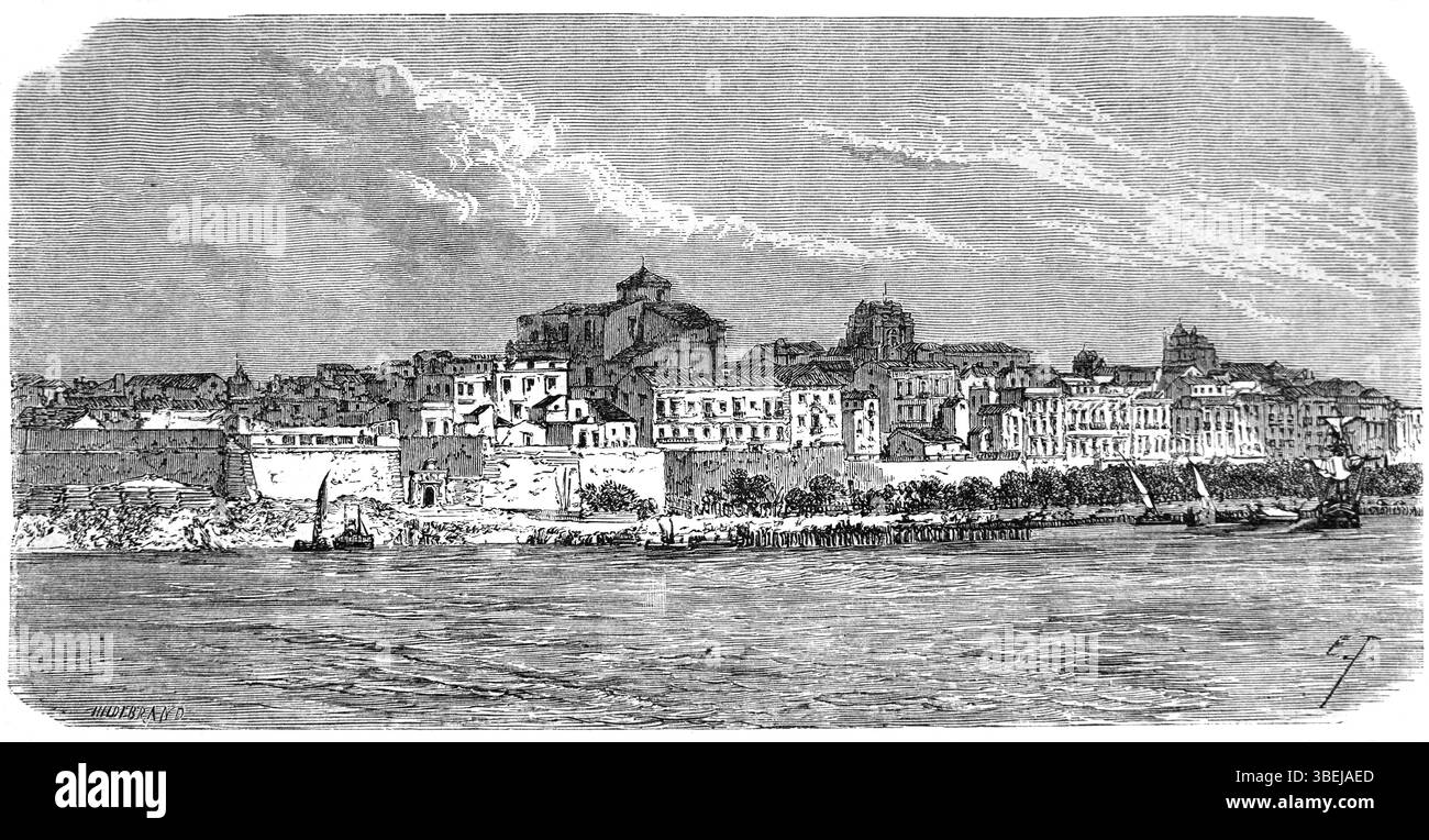 Vue anticipée sur le front de mer ou le front de mer à Syracuse Sicile Italie. Gravure vintage ou historique ou illustration 1866 Banque D'Images