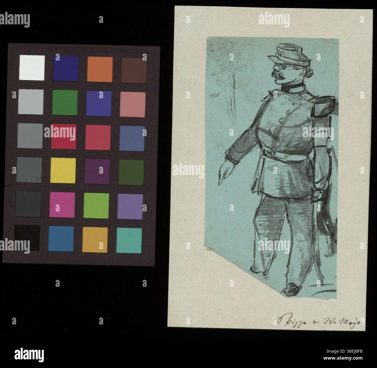 Portrait de Wilhelm Lichtenhahn, dessiné entre 1850 et 1903. Le croquis, créé à l’encre sur papier bleu, offre une représentation simple mais expressive du sujet, illustrant les techniques de croquis de portrait du XIXe siècle. Banque D'Images