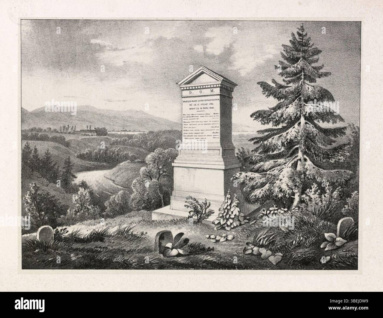 Ce dessin, daté du 31 décembre 1850, représente la tombe du pasteur François-Marc-Louis Naville (1784-1846) au cimetière de Poussy, Vernier, Genève. Il fait partie des collections de la Bibliothèque de Genève, offrant un aperçu des pratiques mémorielles du XIXe siècle en Suisse. Banque D'Images