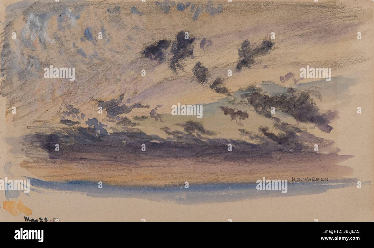 Ce croquis aquarelle et graphite de Harold Broadfield Warren, créé le 31 décembre 1883, représente une scène de ciel. Mesurant 4 3/8 x 7 3/8 pouces, la pièce est conservée dans la Morton and Marie Bradley Memorial Collection au Eskenazi Museum of Art, Indiana University. Banque D'Images Ce croquis aquarelle et graphite de Harold Broadfield Warren, créé le 31 décembre 1883, représente une scène de ciel. Mesurant 4 3/8 x 7 3/8 pouces, la pièce est conservée dans la Morton and Marie Bradley Memorial Collection au Eskenazi Museum of Art, Indiana University. Banque D'Images