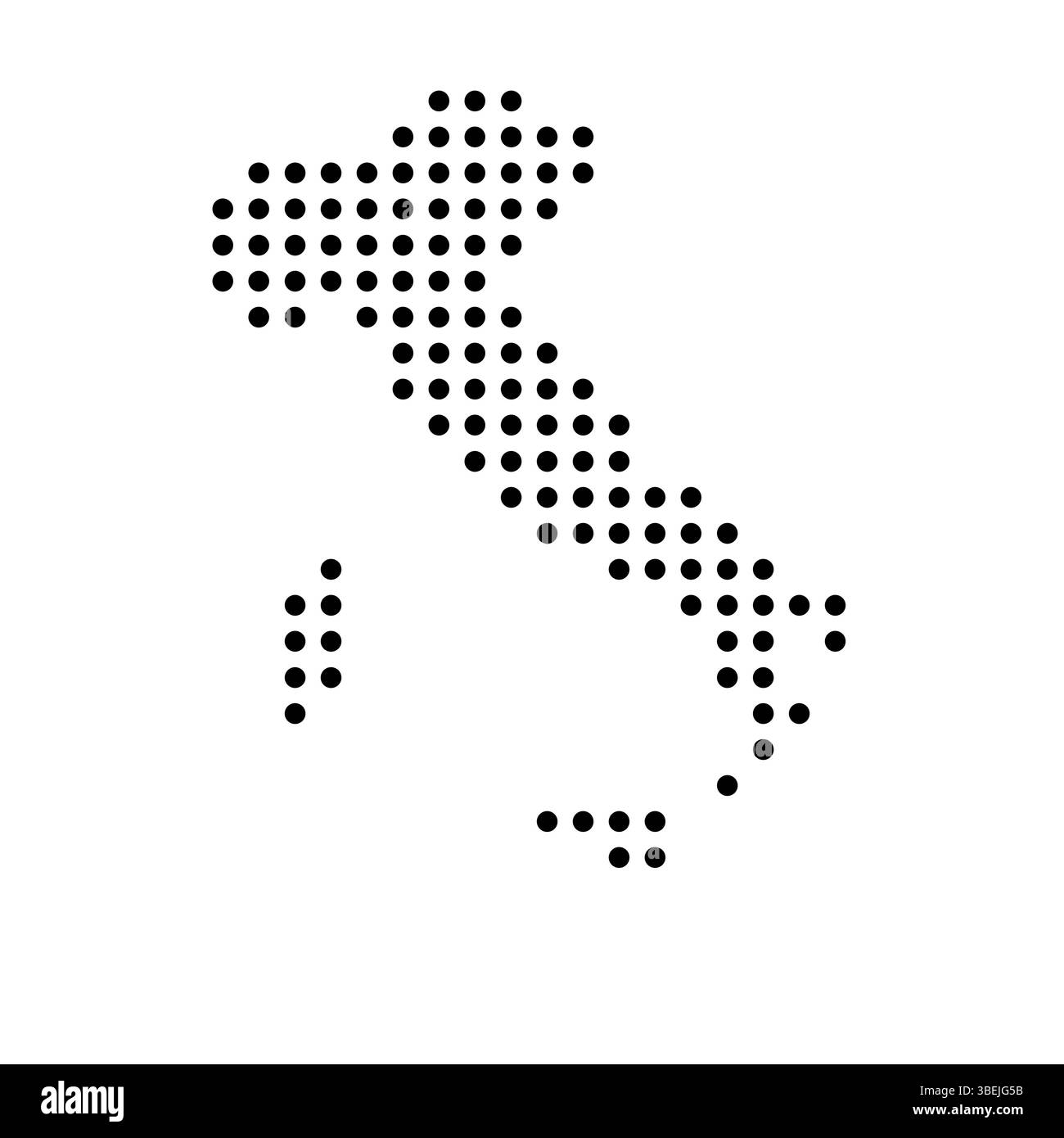 Carte en pointillés de l'Italie. Illustration de pixel de spot noir isolé sur fond blanc. Mosaïque circulaire vectorielle. Illustration de Vecteur