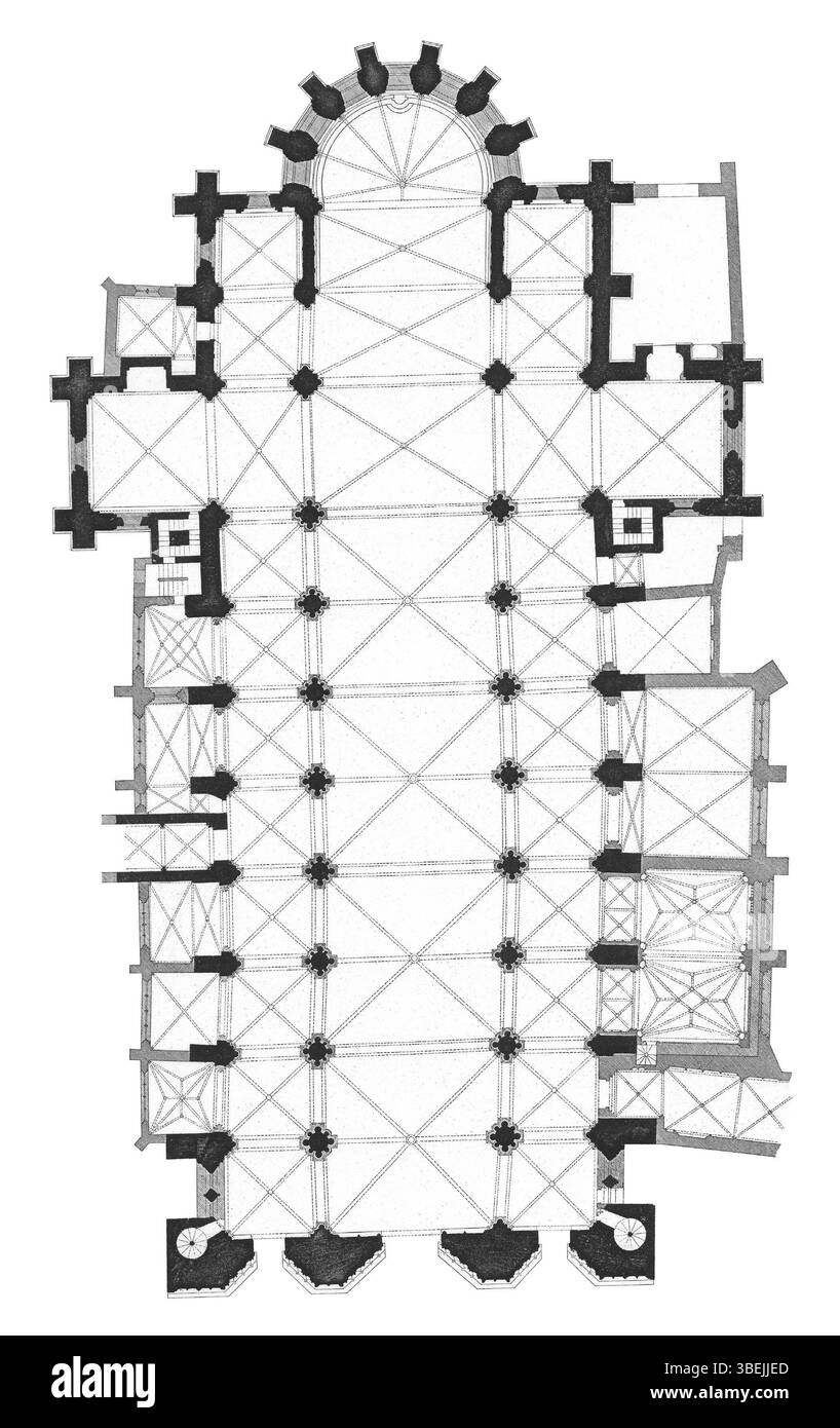 Le plan architectural de Tony Desjardins de la cathédrale Saint-Jean de Lyon, datant de 1880, présente un plan détaillé de la conception de l'édifice, mettant en valeur le style gothique qui a influencé l'architecture française au XIXe siècle. Banque D'Images Le plan architectural de Tony Desjardins de la cathédrale Saint-Jean de Lyon, datant de 1880, présente un plan détaillé de la conception de l'édifice, mettant en valeur le style gothique qui a influencé l'architecture française au XIXe siècle. Banque D'Images