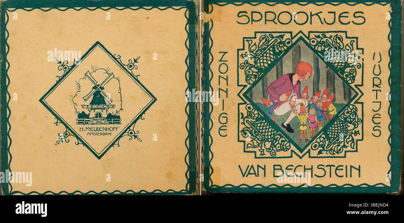 Cette illustration de Freddie Langeler provient du livre *Sprookjes van Bechstein* (contes de fées de Bechstein). L’œuvre de Langeler, créée avant 1948, apparaît à la fois sur la première et la dernière page du livre, contribuant à la narration visuelle des contes de fées classiques. Banque D'Images