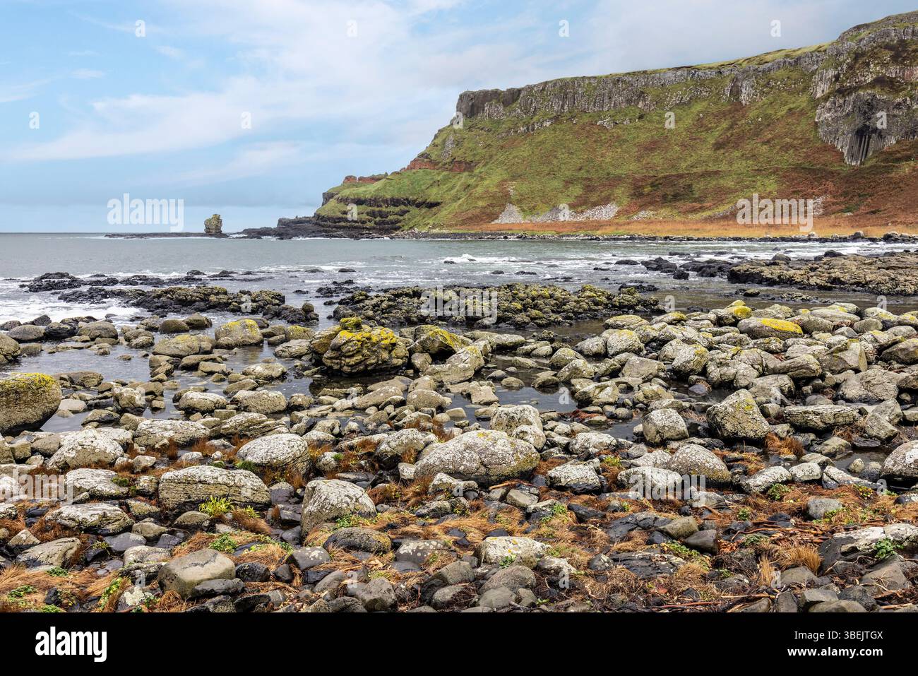 Plage et rivage, chaussée des géants, Co. Antrim, Irlande Banque D'Images