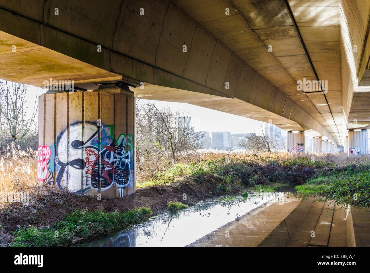 Graffiti sous la route, Cardiff Bay, pays de Galles, Royaume-Uni Banque D'Images