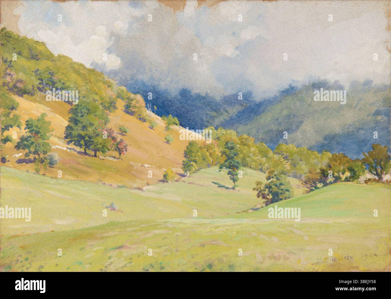 Cette aquarelle à bord, créée en 1904 par Harold Broadfield Warren, intitulée « le début de l'automne », représente le paysage du début de l'automne. Il fait partie de la collection commémorative Morton et Marie Bradley au Musée Eskenazi d'Art. L'œuvre d'art est encadrée dans un cadre en bois peint noir d'époque. Banque D'Images Cette aquarelle à bord, créée en 1904 par Harold Broadfield Warren, intitulée « le début de l'automne », représente le paysage du début de l'automne. Il fait partie de la collection commémorative Morton et Marie Bradley au Musée Eskenazi d'Art. L'œuvre d'art est encadrée dans un cadre en bois peint noir d'époque. Banque D'Images