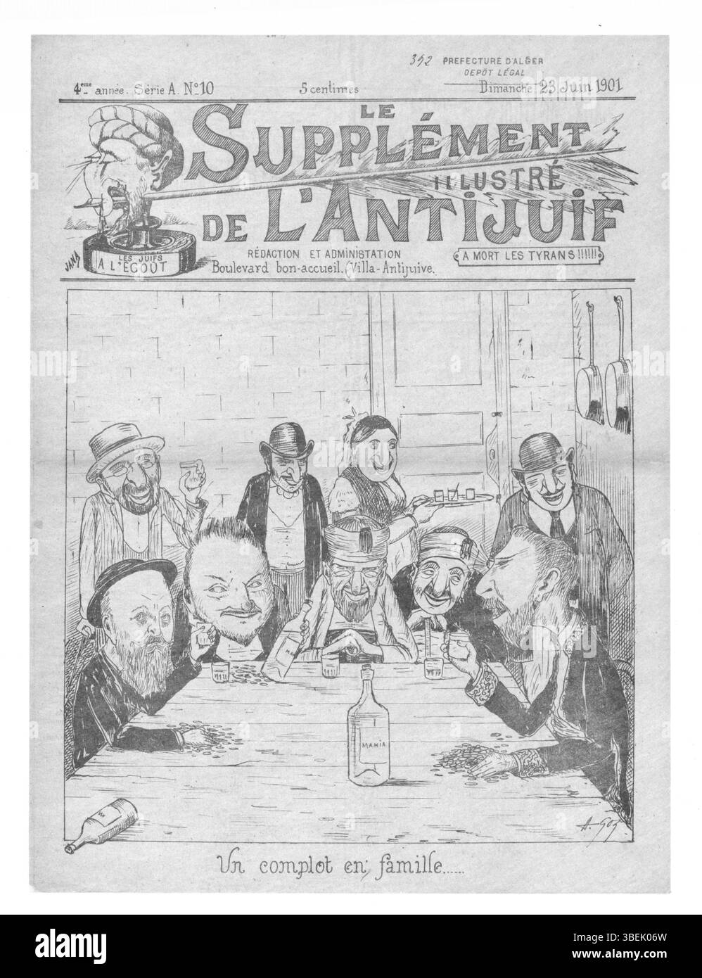 L'édition de 'L'Antijuif algérien' du 23 juin 1901, offre un matériel illustré reflétant les perspectives antisémites dans un contexte médiatique colonial. Banque D'Images