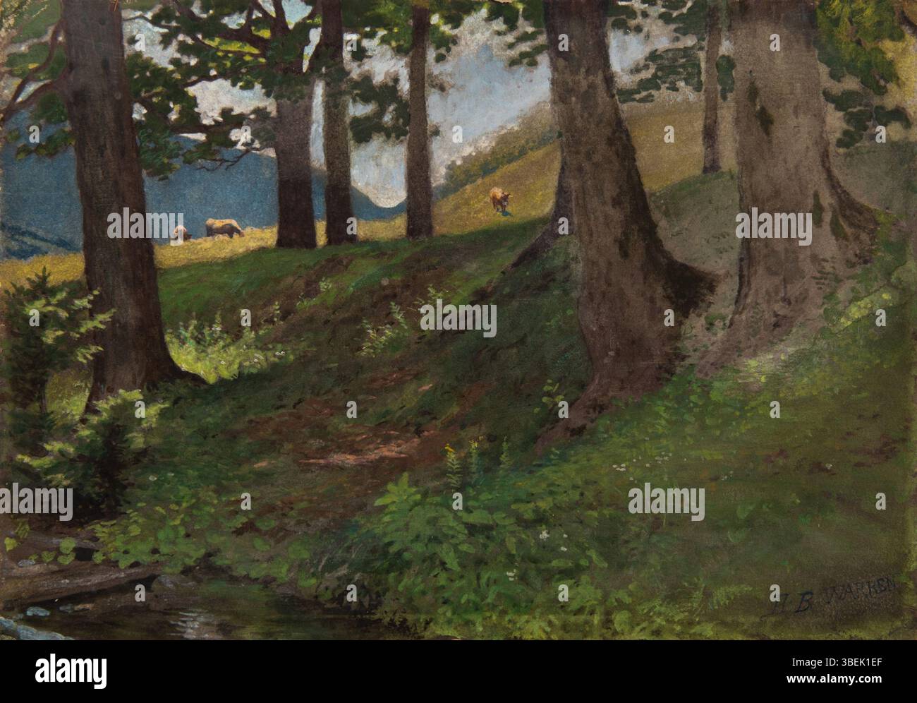 Cette aquarelle de 1904 à bord par Harold Broadfield Warren intitulée « The Shady Bank » représente un paysage serein. La pièce fait partie de la collection Morton et Marie Bradley Memorial au Musée Eskenazi d'Art. L'œuvre d'art est encadrée dans un cadre doré en bois d'époque. Banque D'Images Cette aquarelle de 1904 à bord par Harold Broadfield Warren intitulée « The Shady Bank » représente un paysage serein. La pièce fait partie de la collection Morton et Marie Bradley Memorial au Musée Eskenazi d'Art. L'œuvre d'art est encadrée dans un cadre doré en bois d'époque. Banque D'Images