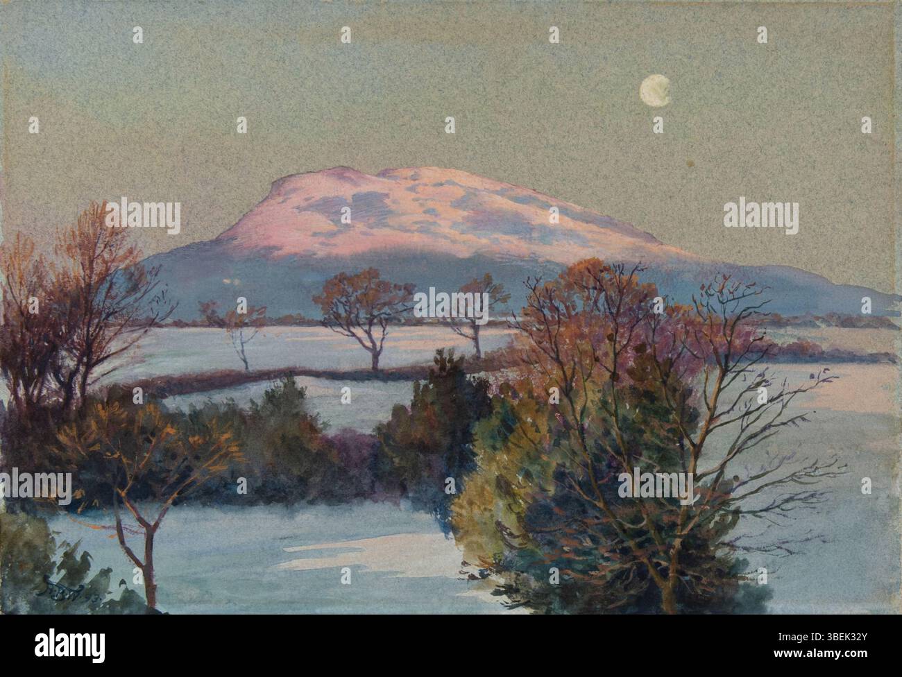 « First Snow » ou « Study of a Mountain Crest, New Hampshire » de Harold Broadfield Warren, créé le 31 décembre 1893, est une gouache et aquarelle sur papier, mesurant 7 x 10 1/8 po. (17,8 x 25,7 cm). Il fait partie de la collection commémorative Morton et Marie Bradley. Banque D'Images « First Snow » ou « Study of a Mountain Crest, New Hampshire » de Harold Broadfield Warren, créé le 31 décembre 1893, est une gouache et aquarelle sur papier, mesurant 7 x 10 1/8 po. (17,8 x 25,7 cm). Il fait partie de la collection commémorative Morton et Marie Bradley. Banque D'Images