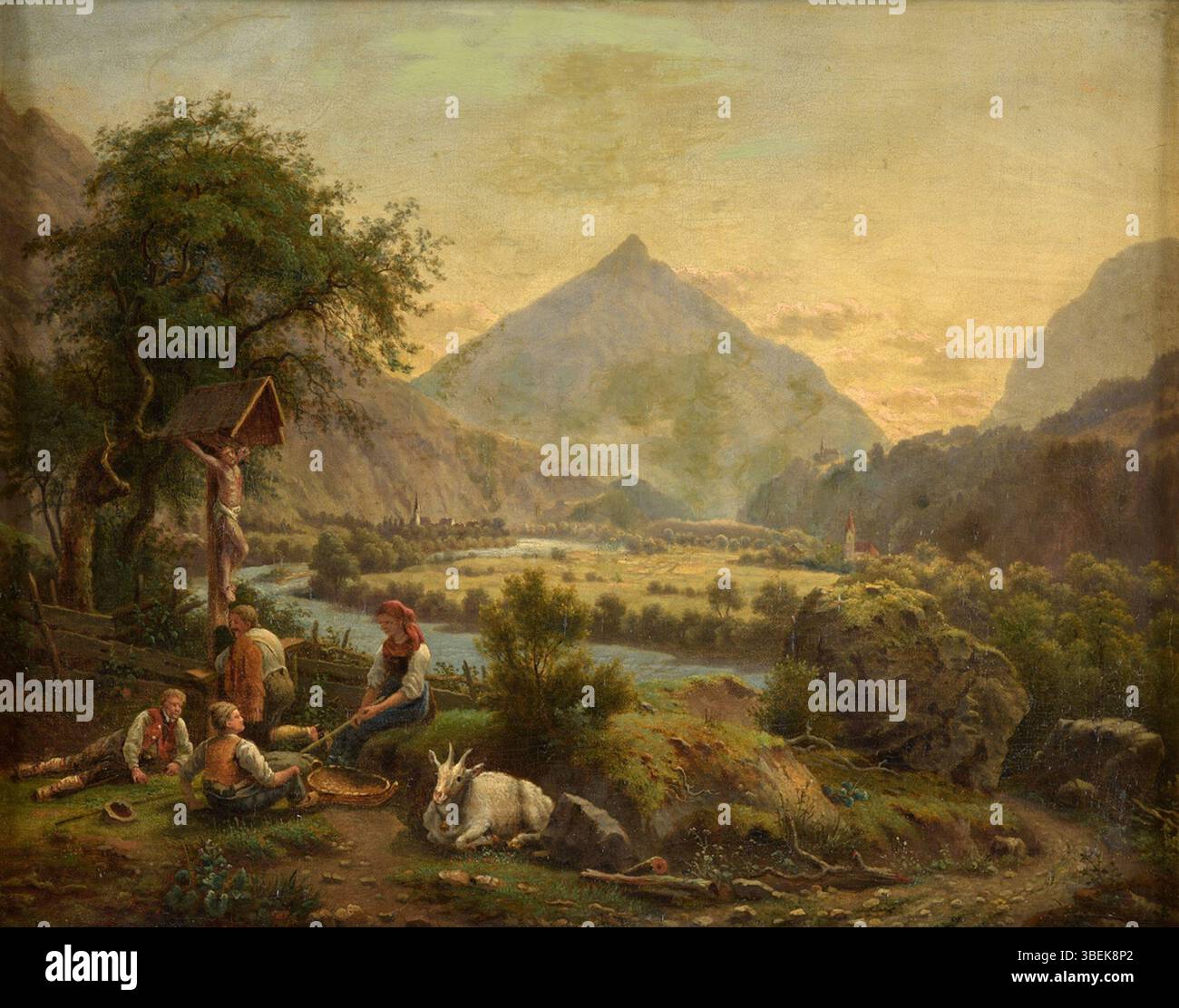 Cette peinture à l'huile de 1863 représente une vue panoramique depuis la route entre Landeck et Imst dans le Tyrol, en Autriche. La pièce capture la beauté du paysage alpin avec un brossage audacieux et une composition saisissante. Banque D'Images Cette peinture à l'huile de 1863 représente une vue panoramique depuis la route entre Landeck et Imst dans le Tyrol, en Autriche. La pièce capture la beauté du paysage alpin avec un brossage audacieux et une composition saisissante. Banque D'Images