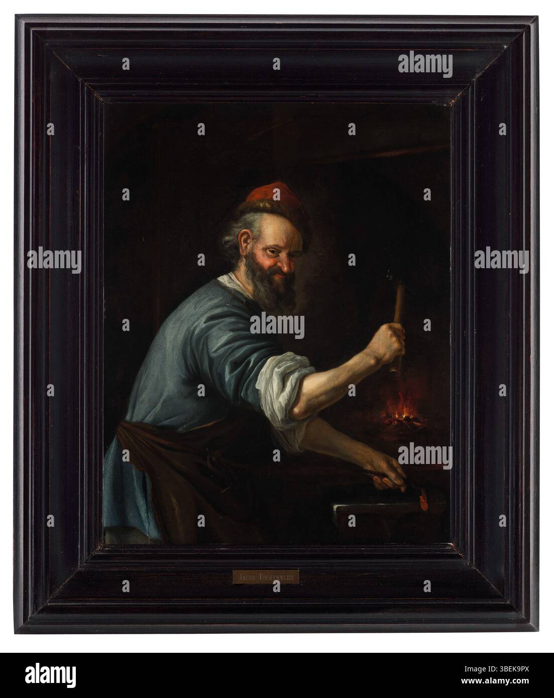 La représentation d'un forgeron au travail par Jacob Toorenvliet met en lumière l'artisanat et la vie quotidienne du XVIIe siècle. Toorenvliet, actif pendant l'âge d'or néerlandais, est connu pour ses peintures de genre qui capturent des scènes de gens ordinaires. Banque D'Images