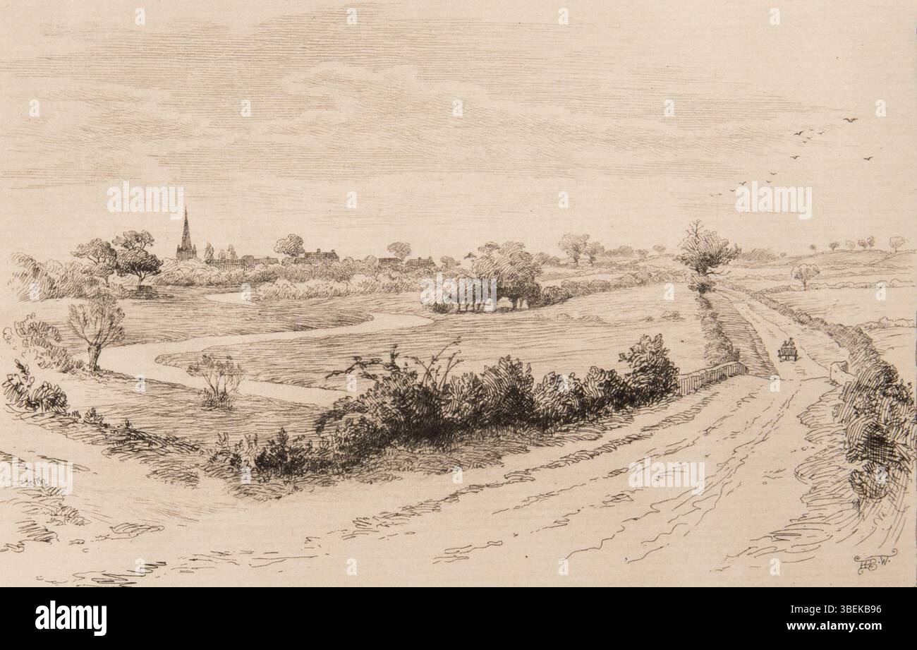 Cette gravure de Harold Broadfield Warren, créée le 31 décembre 1896, représente la flèche de l'église Scrooby, un monument religieux important. Le tirage mesure 4 7/8 x 7 5/8 pouces et fait partie de la collection Morton et Marie Bradley Memorial au Musée Eskenazi d'Art. Banque D'Images Cette gravure de Harold Broadfield Warren, créée le 31 décembre 1896, représente la flèche de l'église Scrooby, un monument religieux important. Le tirage mesure 4 7/8 x 7 5/8 pouces et fait partie de la collection Morton et Marie Bradley Memorial au Musée Eskenazi d'Art. Banque D'Images