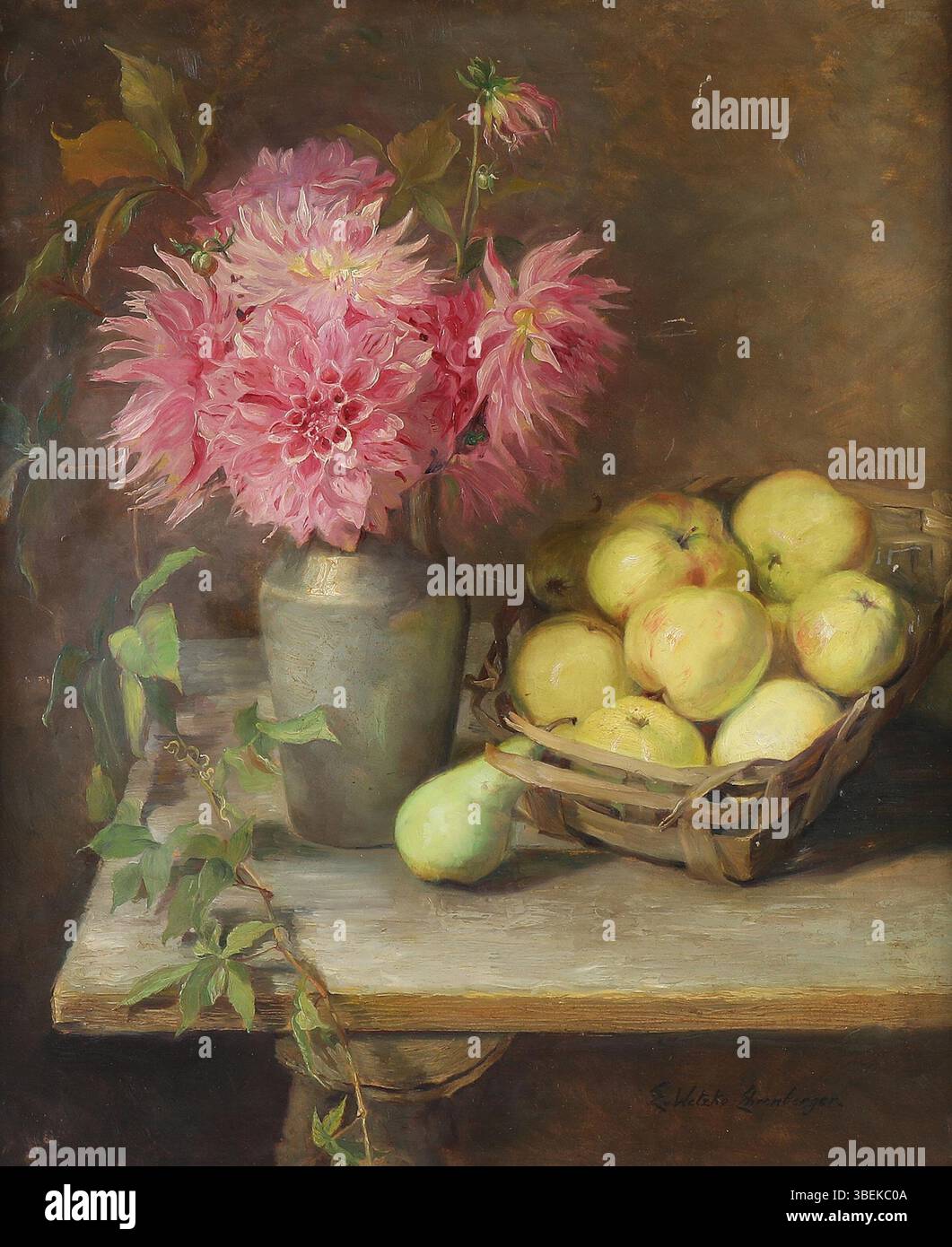 'Boten des Herbstes' d'Ella Ehrenberger, peint à l'huile sur carton, capture l'essence de l'automne avec des couleurs riches et un pinceau expressif. L'œuvre mesure 67 x 54 cm. Banque D'Images