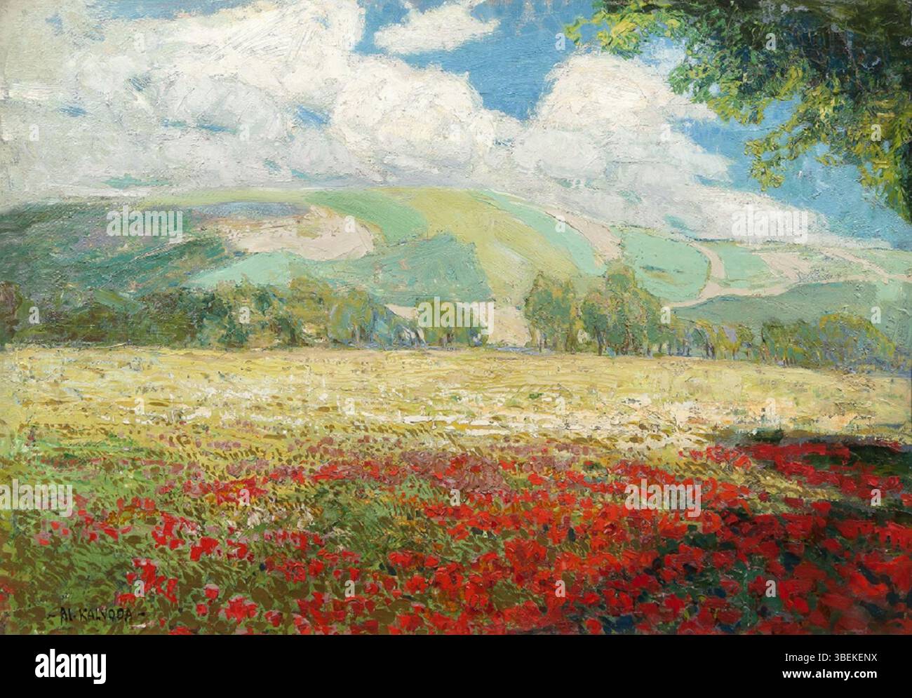 *Vlí máky* (1905) d'Alois Kalvoda est un exemple frappant de la République tchèque du début du XXe siècle La peinture représente un paysage vibrant de coquelicots, mêlant réalisme et choix de couleurs expressifs, reflétant l'approche de l'artiste pour capturer la beauté de la nature. Banque D'Images *Vlí máky* (1905) d'Alois Kalvoda est un exemple frappant de la République tchèque du début du XXe siècle La peinture représente un paysage vibrant de coquelicots, mêlant réalisme et choix de couleurs expressifs, reflétant l'approche de l'artiste pour capturer la beauté de la nature. Banque D'Images