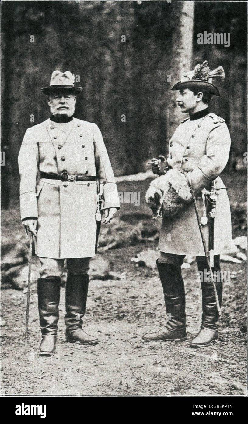 Ce portrait du XXe siècle représente Herzog Ernst Ier de Saxe-Altenbourg et le Kaiser Guillaume Ier. L'image capture les personnages historiques de l'époque impériale, reflétant leur rôle dans la royauté et la politique allemandes. Banque D'Images