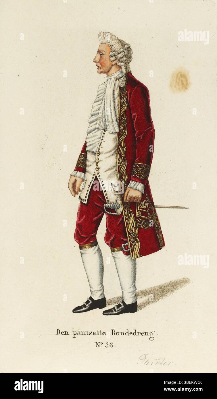 'Den pantsatte Bondedreng no.36', créé par C. V. Bruun en 1728, est une pièce satirique représentant un paysan en détresse, reflétant les vues de la société sur la classe inférieure au Danemark du XVIIIe siècle. Banque D'Images