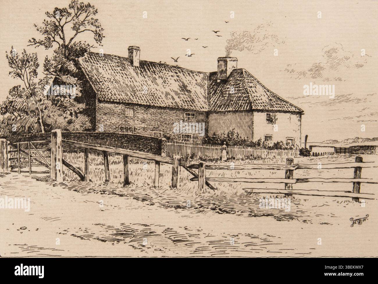Cette gravure de Harold Broadfield Warren du 31 décembre 1896 représente le lieu de naissance de William Bradford, figure influente de l'histoire américaine. L'image, mesurant 4 7/8 x 7 5/16 pouces, fait partie de la collection Morton et Marie Bradley Memorial au Musée Eskenazi d'Art. Banque D'Images Cette gravure de Harold Broadfield Warren du 31 décembre 1896 représente le lieu de naissance de William Bradford, figure influente de l'histoire américaine. L'image, mesurant 4 7/8 x 7 5/16 pouces, fait partie de la collection Morton et Marie Bradley Memorial au Musée Eskenazi d'Art. Banque D'Images