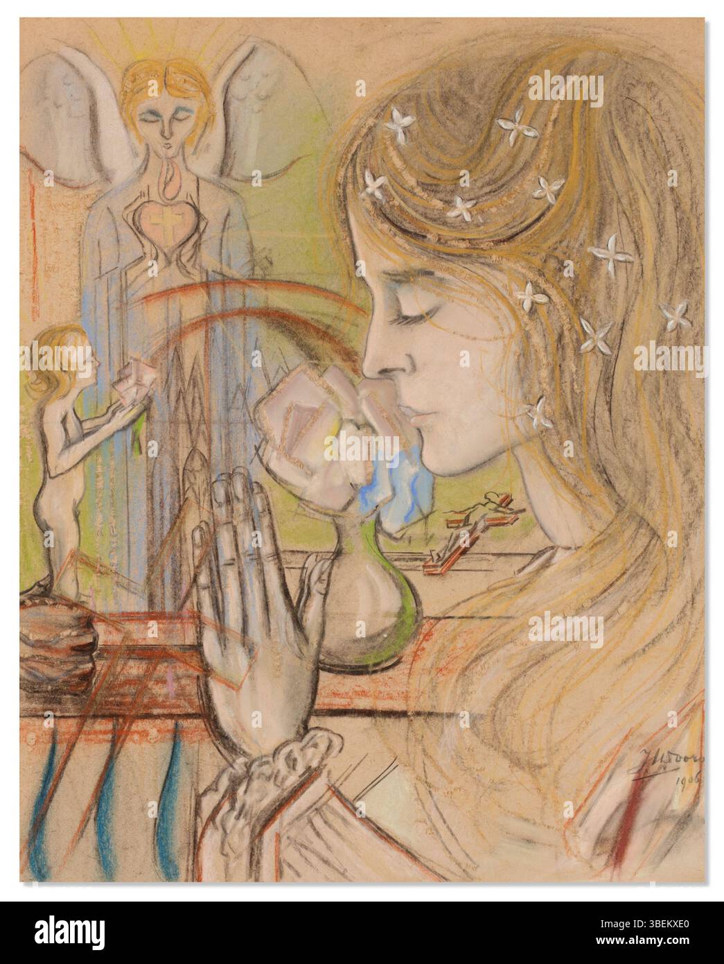 *Het Gebed* (la prière) de Jan Toorop (1858-1928) est une peinture expressive créée au début du XXe siècle. L'œuvre représente une femme dans la prière, utilisant des lignes fluides et des éléments symboliques pour transmettre l'intensité spirituelle et la profondeur émotionnelle. Banque D'Images *Het Gebed* (la prière) de Jan Toorop (1858-1928) est une peinture expressive créée au début du XXe siècle. L'œuvre représente une femme dans la prière, utilisant des lignes fluides et des éléments symboliques pour transmettre l'intensité spirituelle et la profondeur émotionnelle. Banque D'Images
