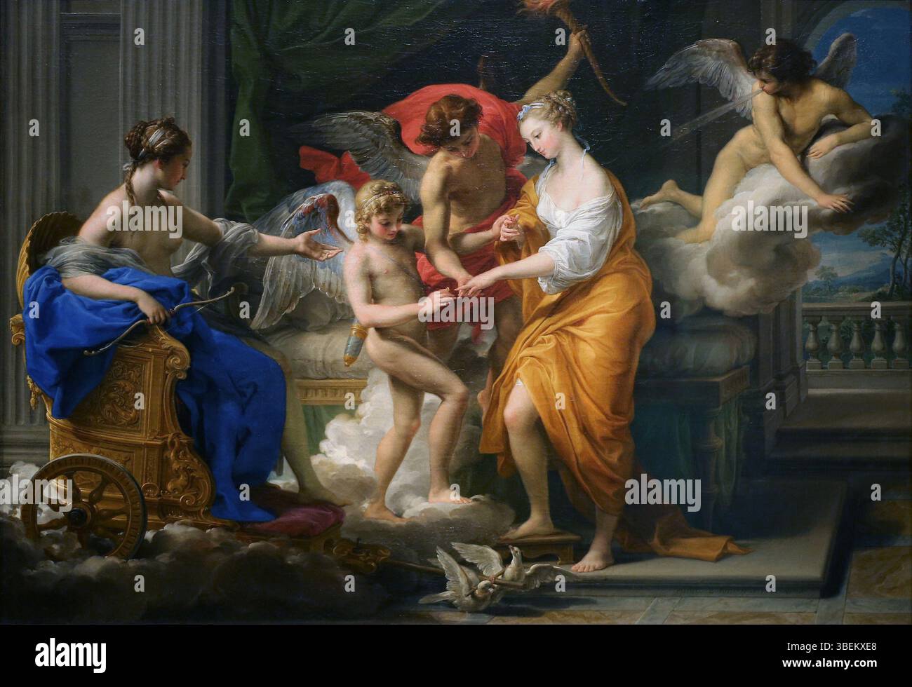 Cette peinture du XVIIIe siècle de Pompeo Girolamo Batoni dépeint l'histoire mythologique du mariage de Cupidon et Psyché. L'œuvre provient de la Gemäldegalerie à Berlin. Banque D'Images