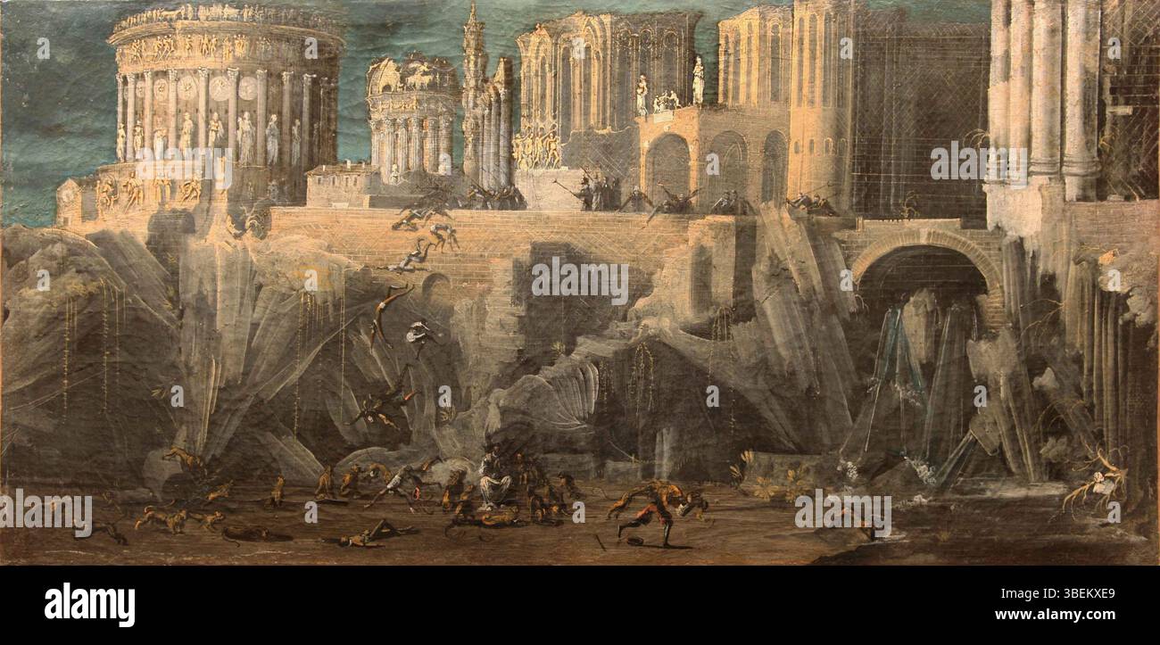 Daniel et la fosse des Lions de François de nomé, une représentation de la scène biblique où Daniel est jeté dans une fosse aux lions, mettant en valeur le moment de la protection divine et de la survie miraculeuse. Banque D'Images