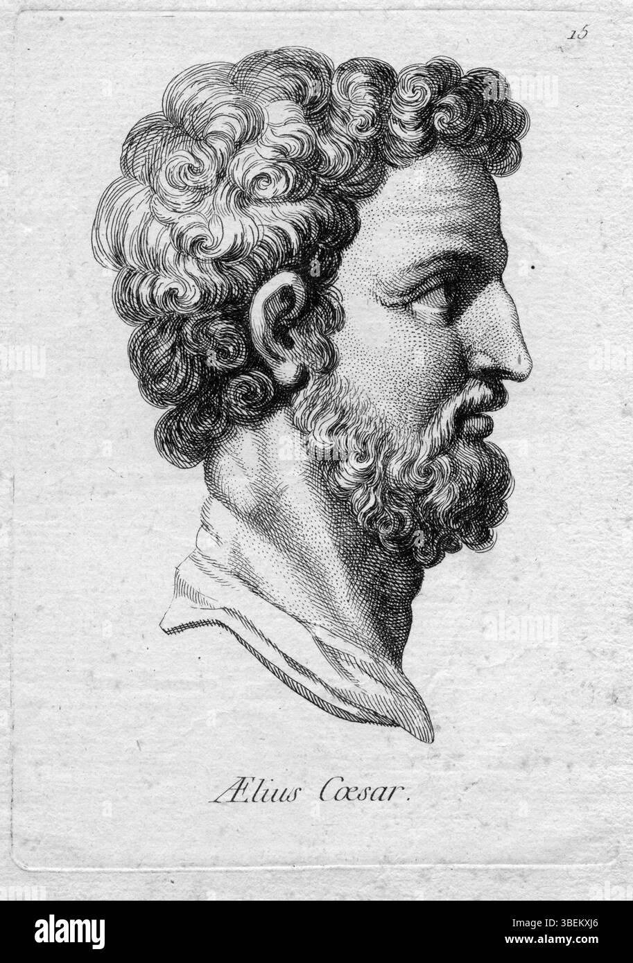 Cette gravure représente Lucius Aelius, un personnage romain, bien que la date et l'artiste restent inconnus. Lucius Aelius était une figure importante pendant l'Empire romain. Banque D'Images