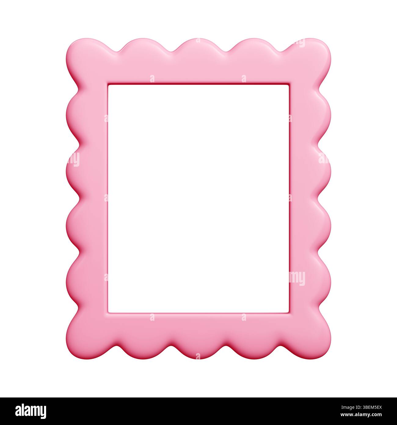 Le cadre 3D rose festonné affiche des ondulations sinueuses de type coquille. Les arcs ondulés établissent un bord rectangulaire décoratif. Banque D'Images