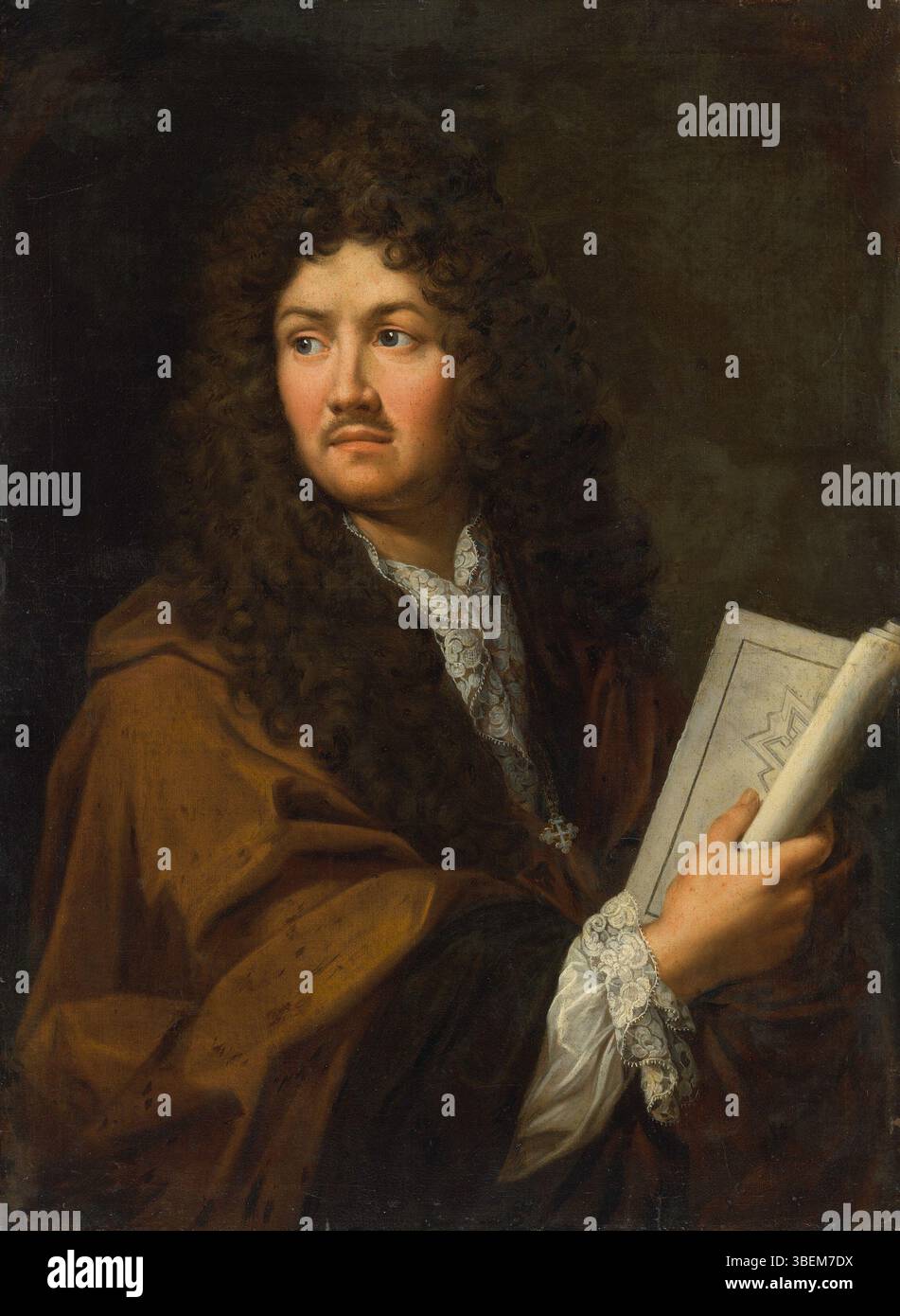Ce portrait, attribué au cercle de Charles le Brun, représente François Michel le Tellier, marquis de Louvois, un éminent chef militaire français. Le tableau met en valeur son statut auprès de l'ordre de Saint Maurice et Saint Lazare et un plan architectural. Banque D'Images