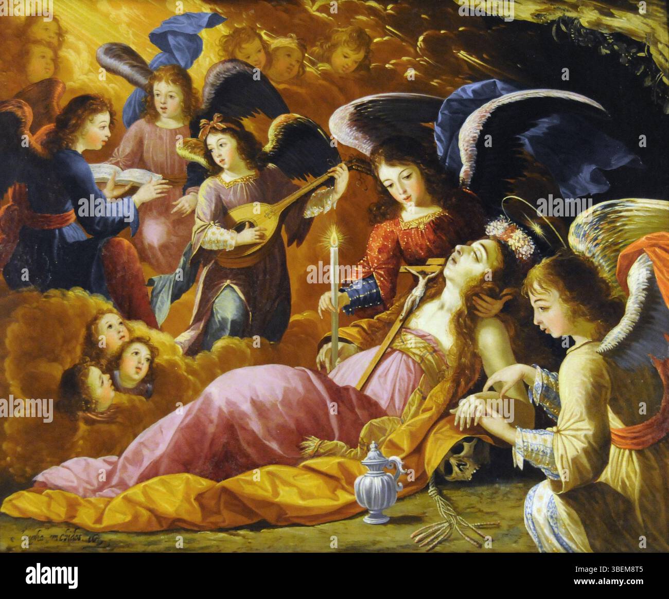 Josefa de Óbidos' 1679 le tableau 'Madeleine pénitente confortée par les anges' dépeint Marie-Madeleine réconfortée par les anges, une représentation émotionnelle dans le baroque religieux prolongé Banque D'Images