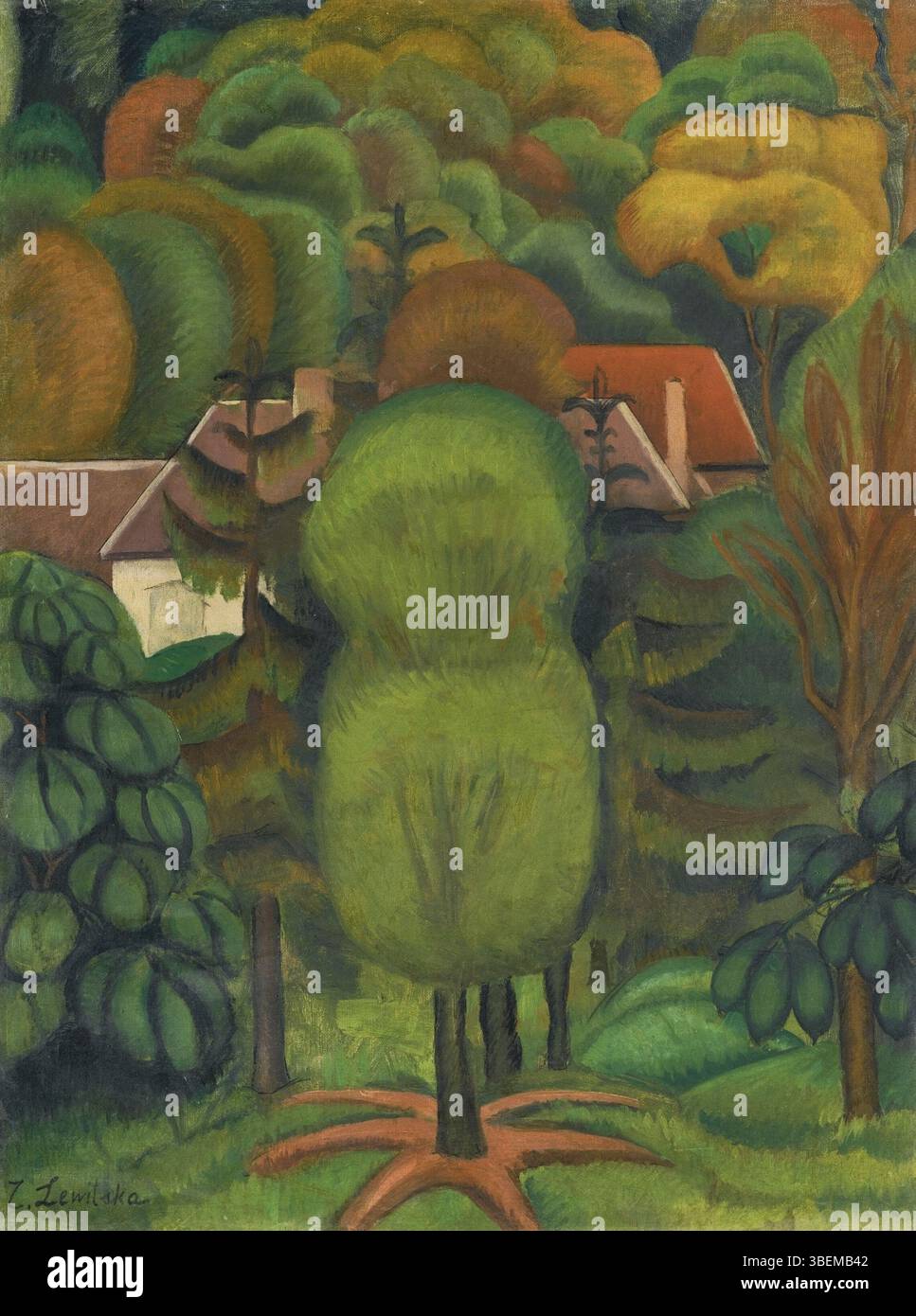 'Le jardin', une peinture à l'huile de Sonia Lewitska, représente une scène de jardin tranquille. Signée par l’artiste, cette œuvre reflète le style de Lewitska, avec des couleurs riches et une attention aux détails dans la représentation des éléments naturels. C’est une représentation de l’harmonie entre nature et compris Banque D'Images