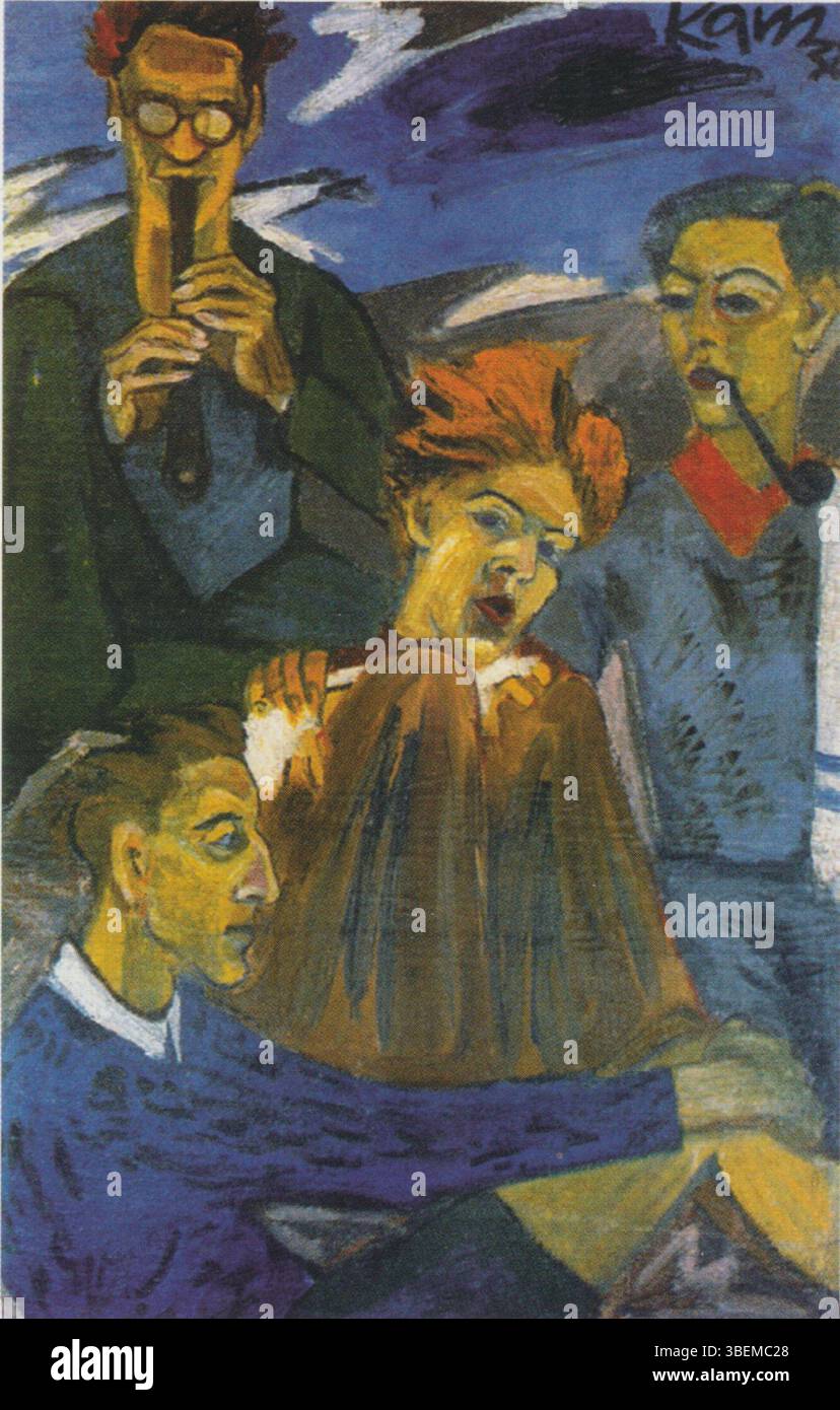 Cette photographie de 1938 montre Hans-Hermann Steffens, Joachim Albrecht, elle Nay et Klaus-Andreas Moering sur la plage de Poberow. Capturée dans un moment franc, l'image reflète les relations artistiques et intellectuelles entre les individus, qui faisaient partie de la scène culturelle allemande dans les années 1930 Banque D'Images