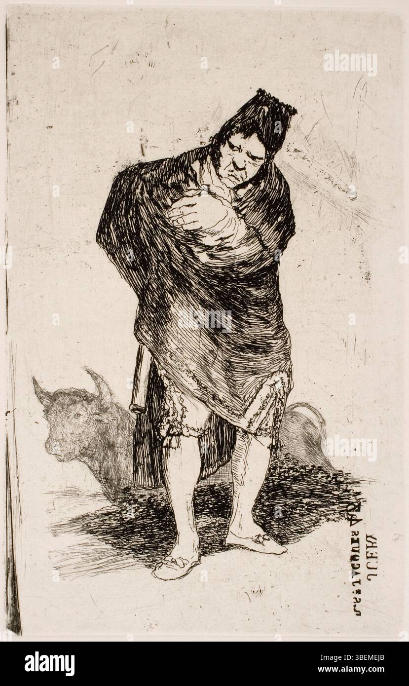 La peinture de Francisco Goya représentant un contrebandier andalou présente une scène dramatique de commerce illégal, mettant en évidence les dures réalités sociales de l’Espagne du XVIIIe siècle. L'œuvre reflète la vision de Goya sur les côtés les plus sombres de la société. Banque D'Images