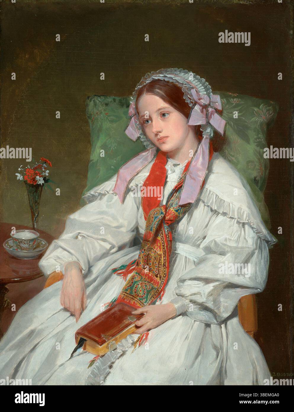'The Convalescent' de John Bostock représente une personne dans un moment de rétablissement, symbolisant la transition de la maladie à la santé. La peinture transmet un sentiment de renouveau paisible et le lent voyage de retour à la vitalité. Banque D'Images