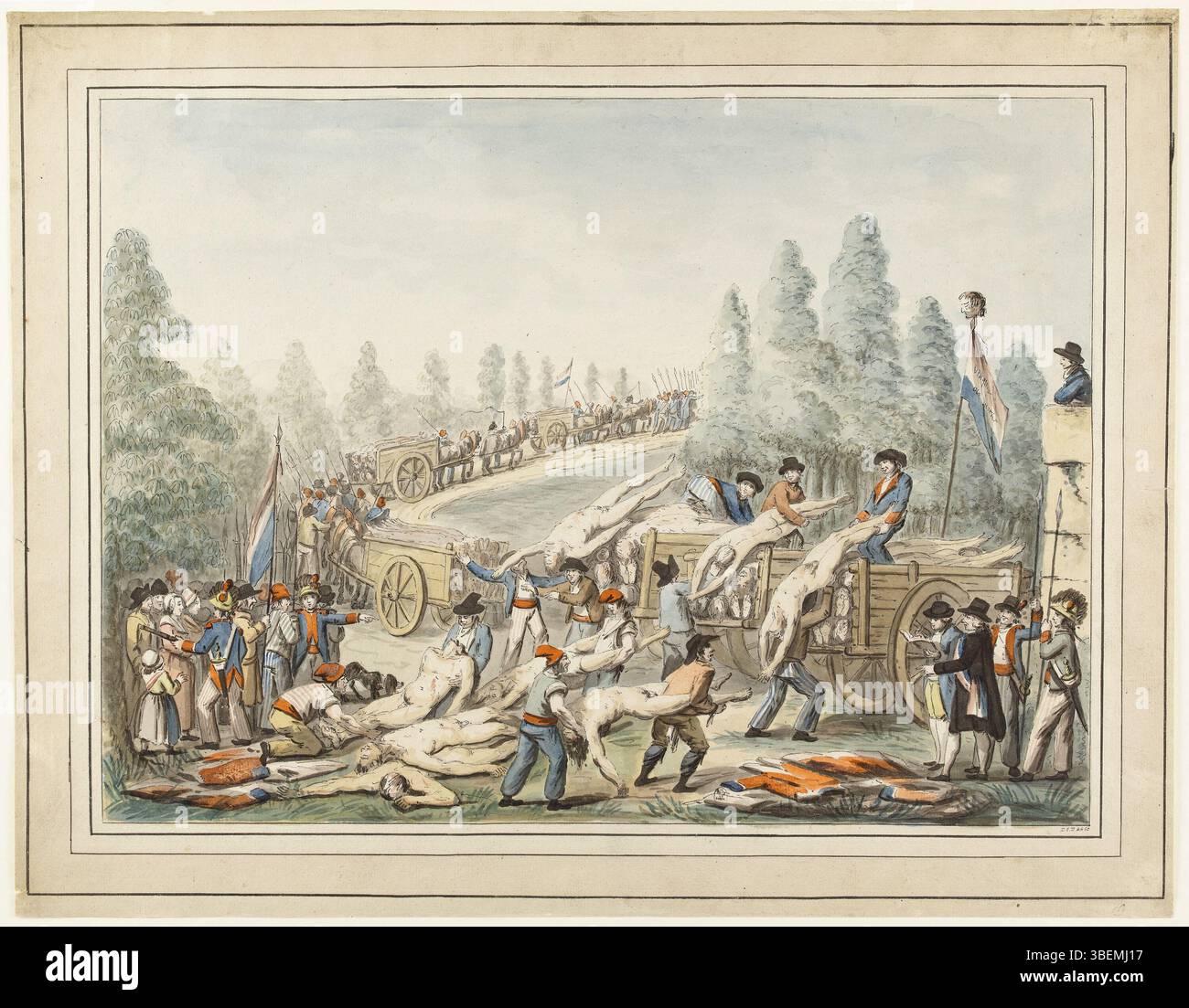 Etienne Béricourt. Le transport des cadavres, pendant la Révolution. Dessin aquarellé sur papier crème. Paris, musée Carnavalet. Banque D'Images